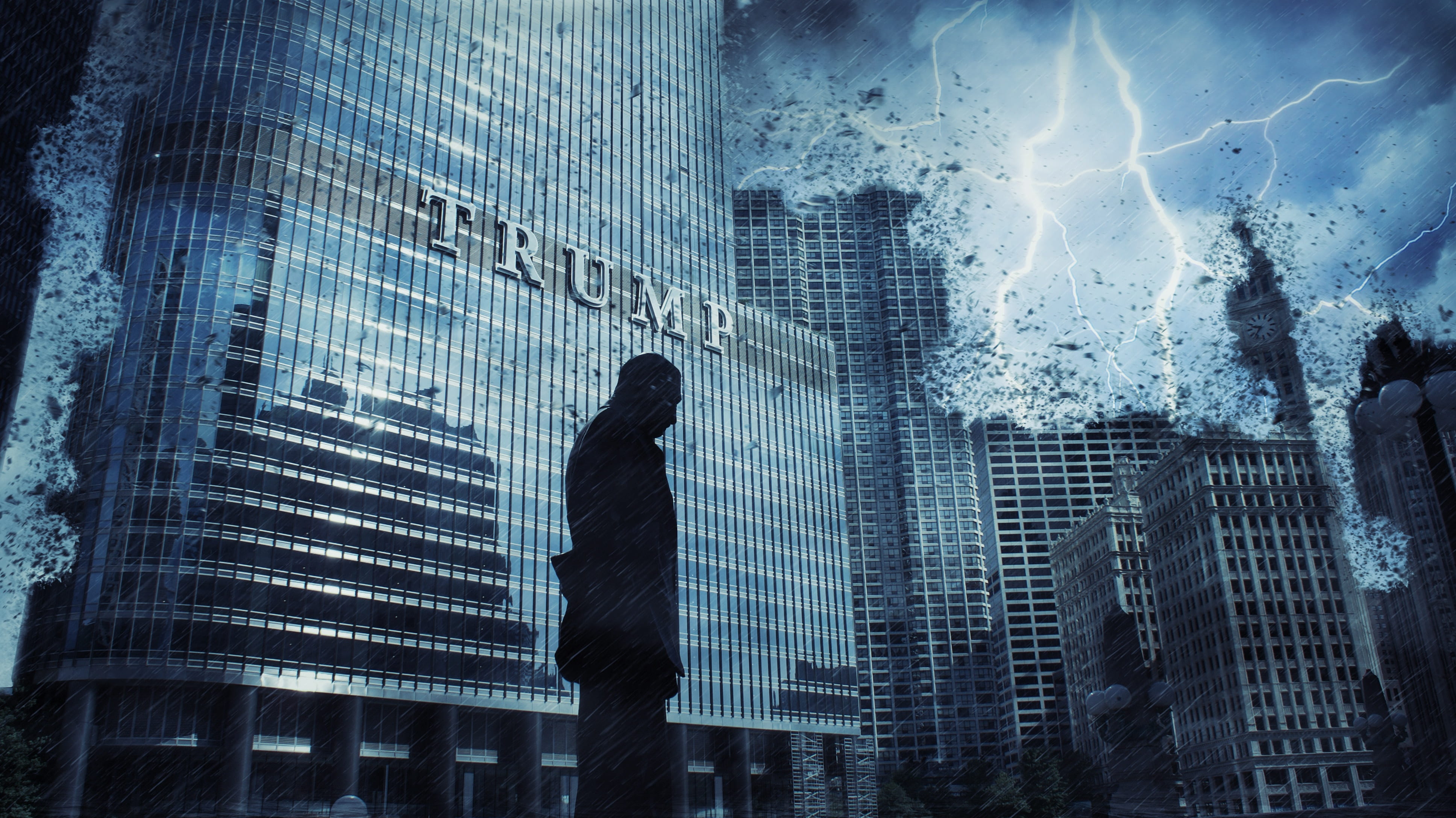 skyscraper, game, building, office building exterior, men, 4K, wallpper, urban, financial district, application, built structure, people, trump, skyline, HD Wallpaper