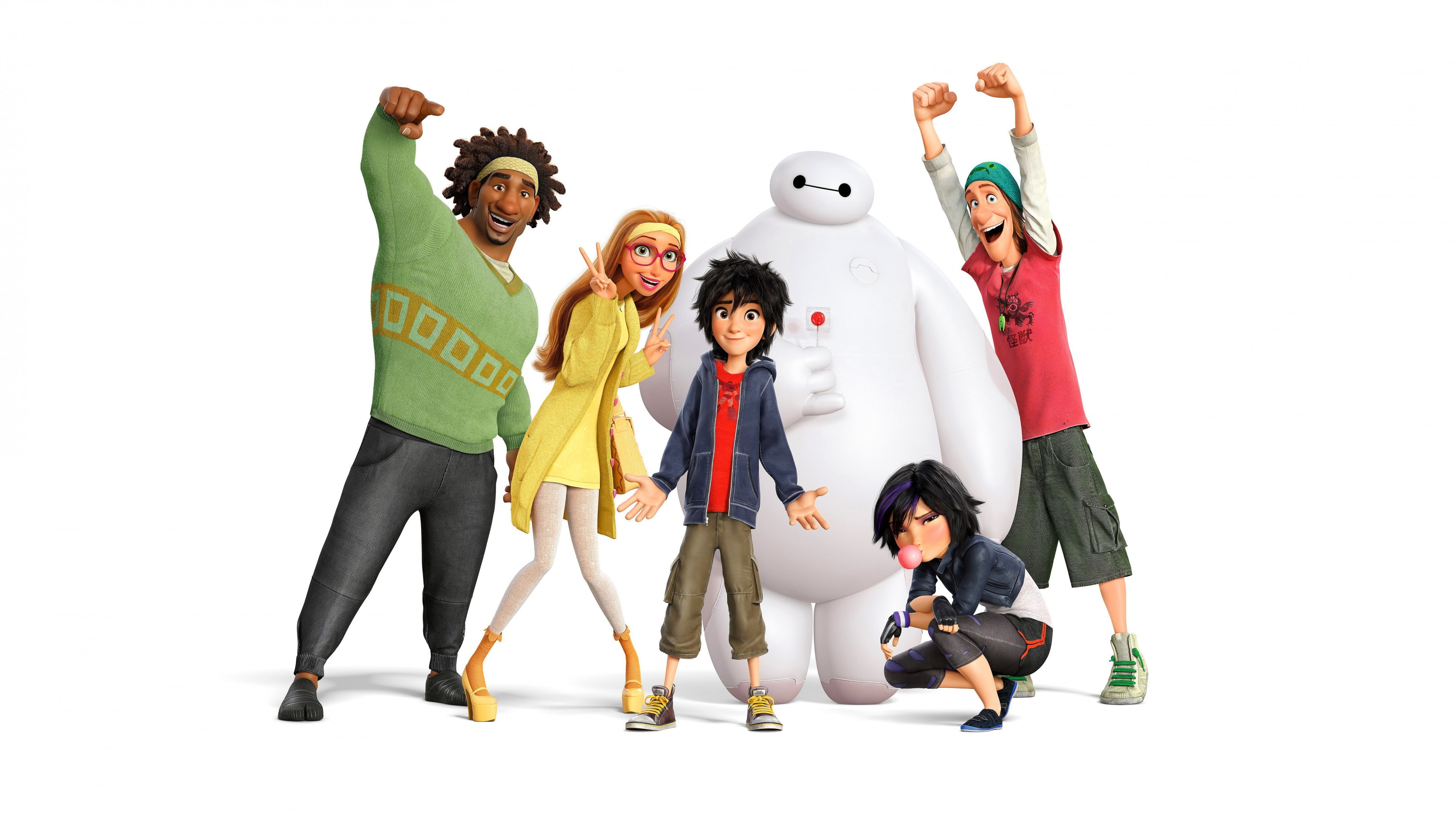 Fred, illustration, Honey Lemon, Hiro, 4K, Best Animation Movies of 2015, names, hero, big, Baymax, Big Hero 6, Gogo Tomago, Wasabi, HD Wallpaper
