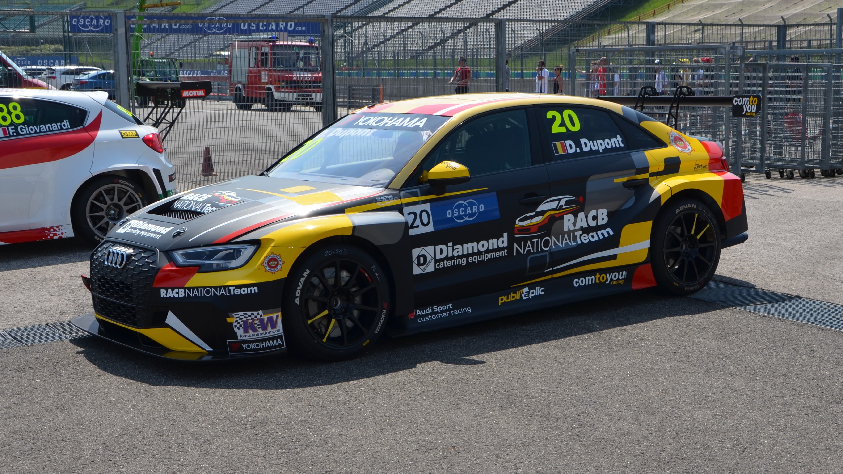 race cars, outdoors, day, 2K, building exterior, built structure, text, WTCR, road, motor vehicle, car, architecture, FIA World Touring Car Cup, street, HD Wallpaper