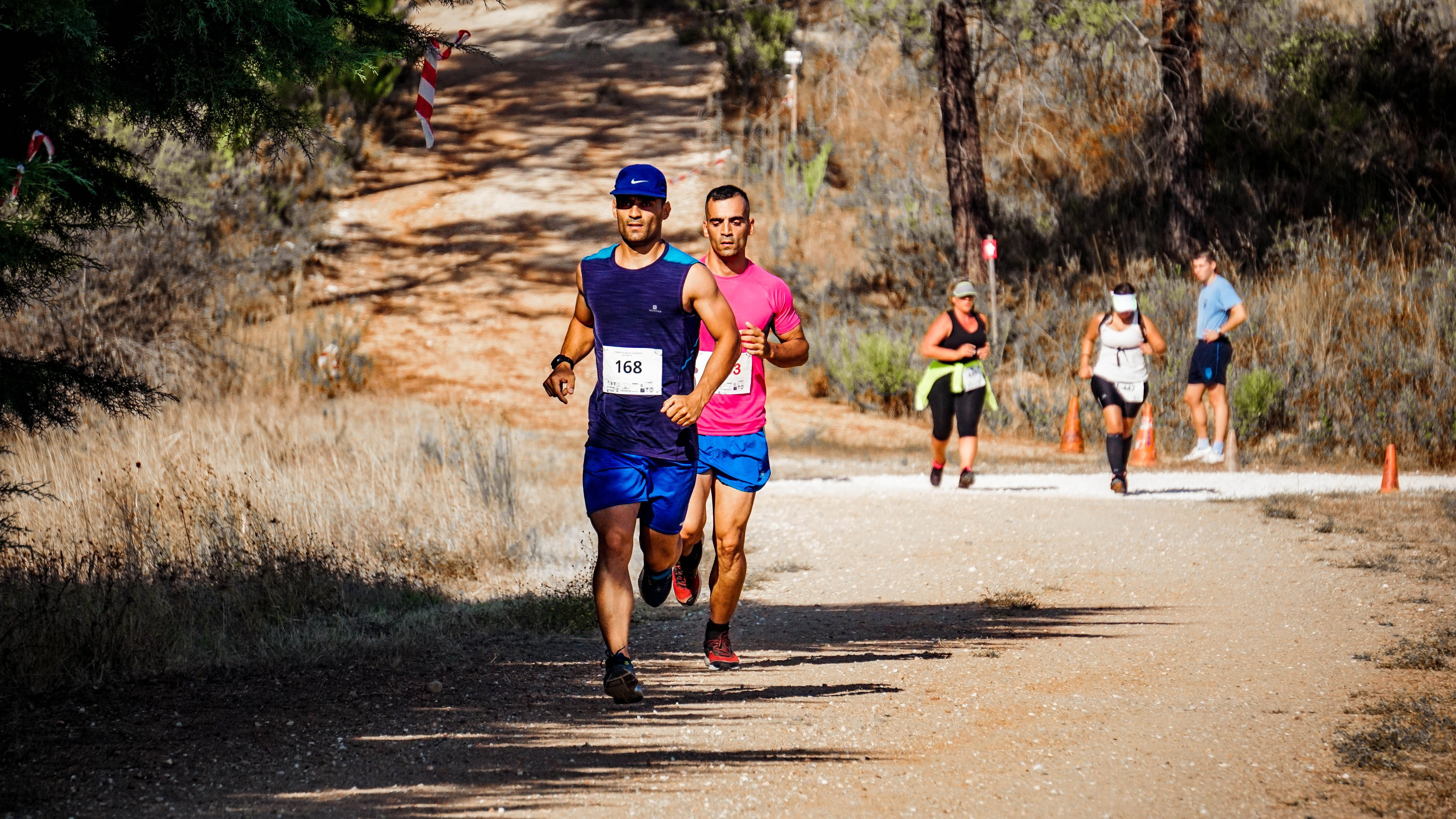 grass, people, nature, running, exercising, two, jogging, man, leisure activity, effort, outdoors, young adult, fitness, runners, dirt road, jogger, group of people, HD Wallpaper