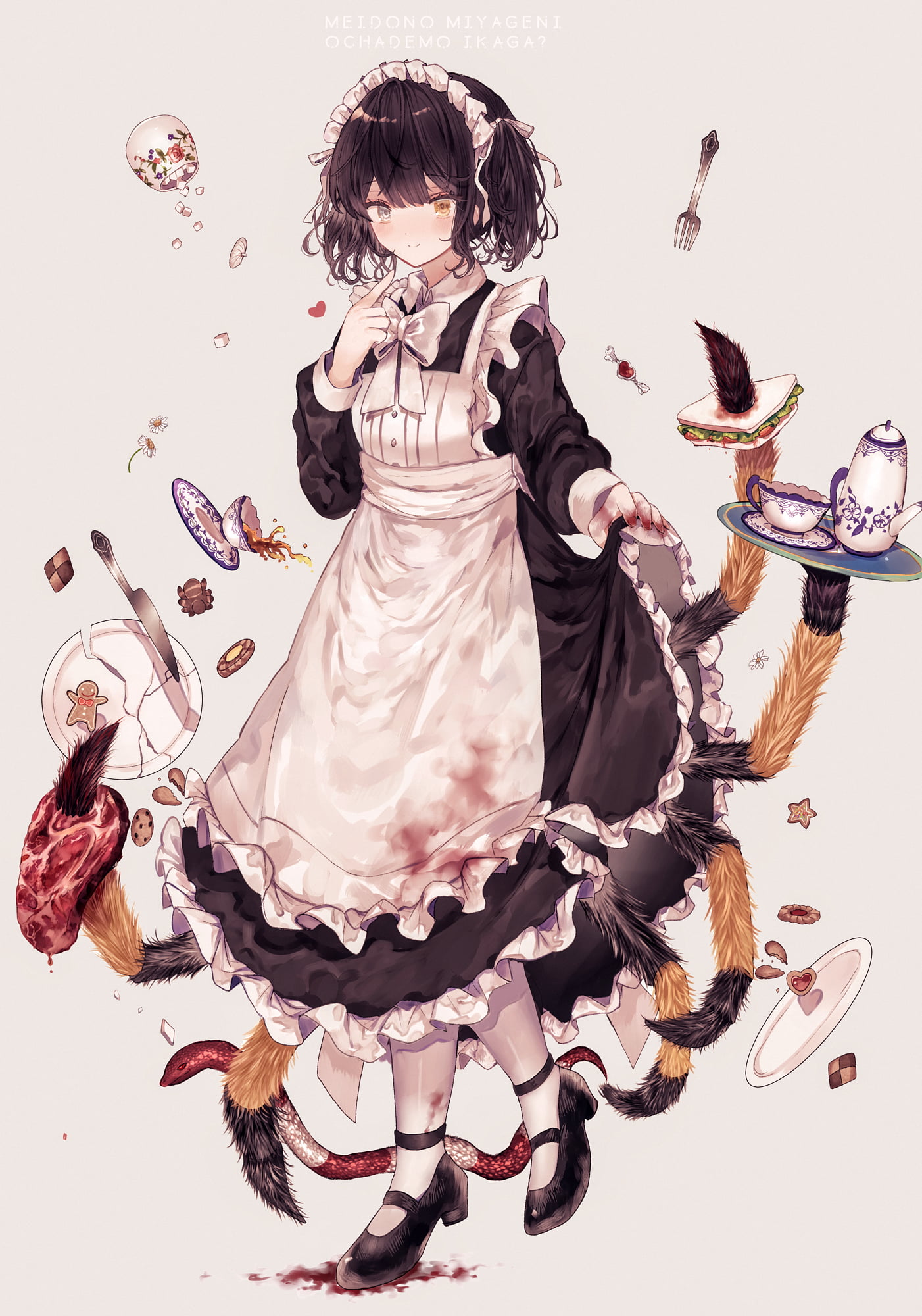 anime, 1080P, dark hair, anime girls, spider, original characters, maid, Phone HD Wallpaper