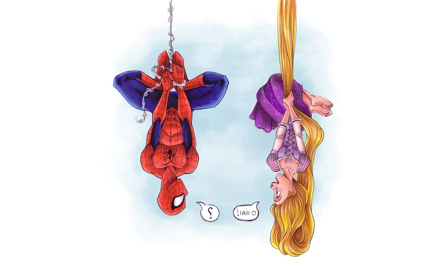 rapunzel spider spider man spider girl movies upside down long hair tangled crossover comic books disney, 720P, HD Wallpaper