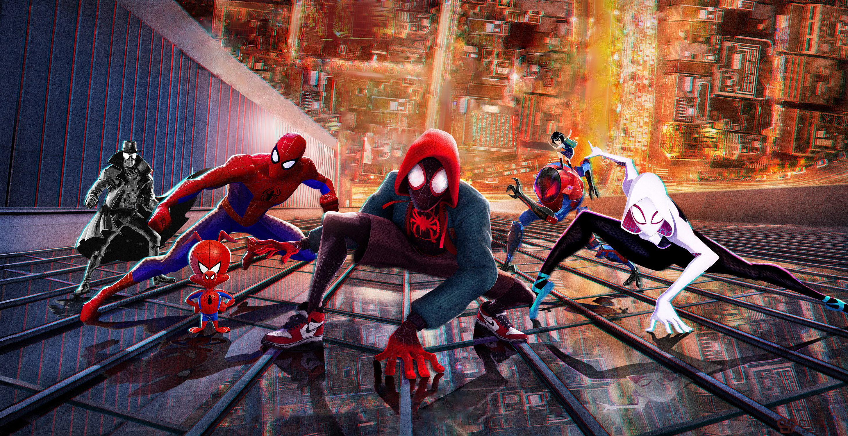 Spider-Ham, Spider-Man Noir, Spider-Man: Into The Spider-Verse, Movie, Spider-Gwen, Miles Morales, 2K, Spider-Man, Peni Parker, HD Wallpaper