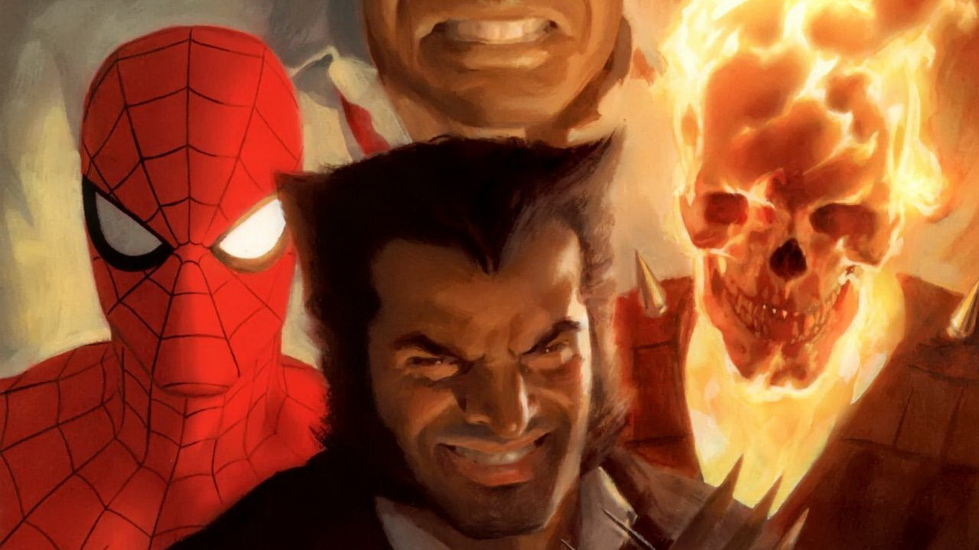 marvel, halloween, human bone, human body part, Spider-Man, human skeleton, superheroes, Ghost Rider, human skull, emotion, portrait, comics, HD Wallpaper
