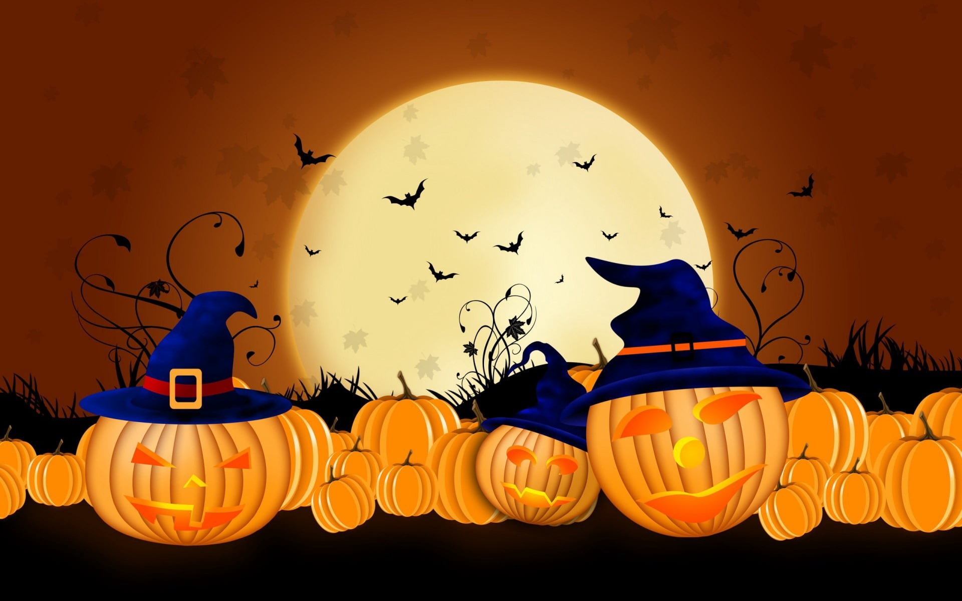 party - Social Event, moonlight, pumpkin, halloween, october, jack O Lantern, evil, vector, 1080P, cemetery, autumn, orange Color, spider, fun, black Color, HD Wallpaper