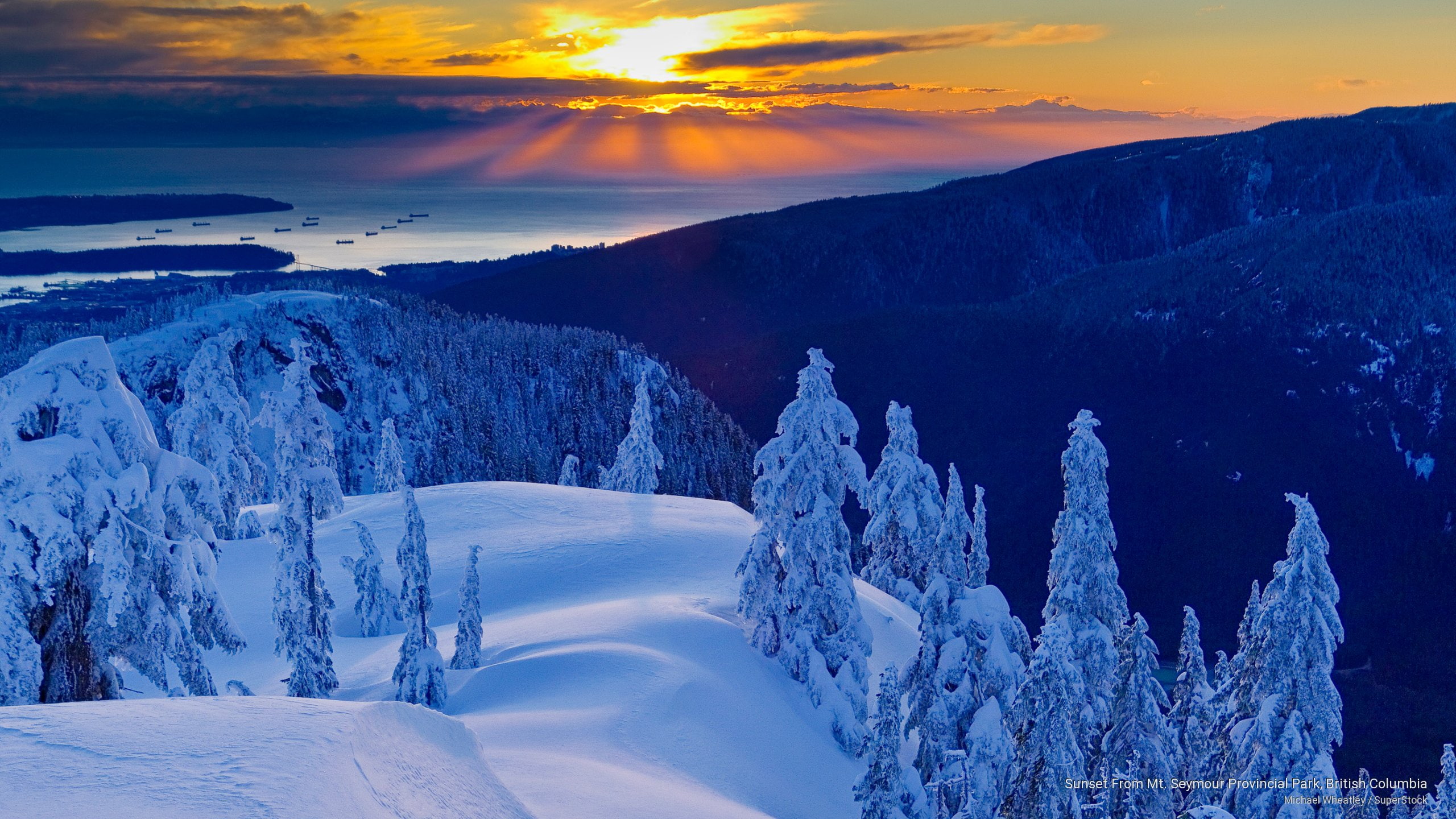 mt, Winter, 2K, sunset, british, provincial, seymour, park, columbia, HD Wallpaper