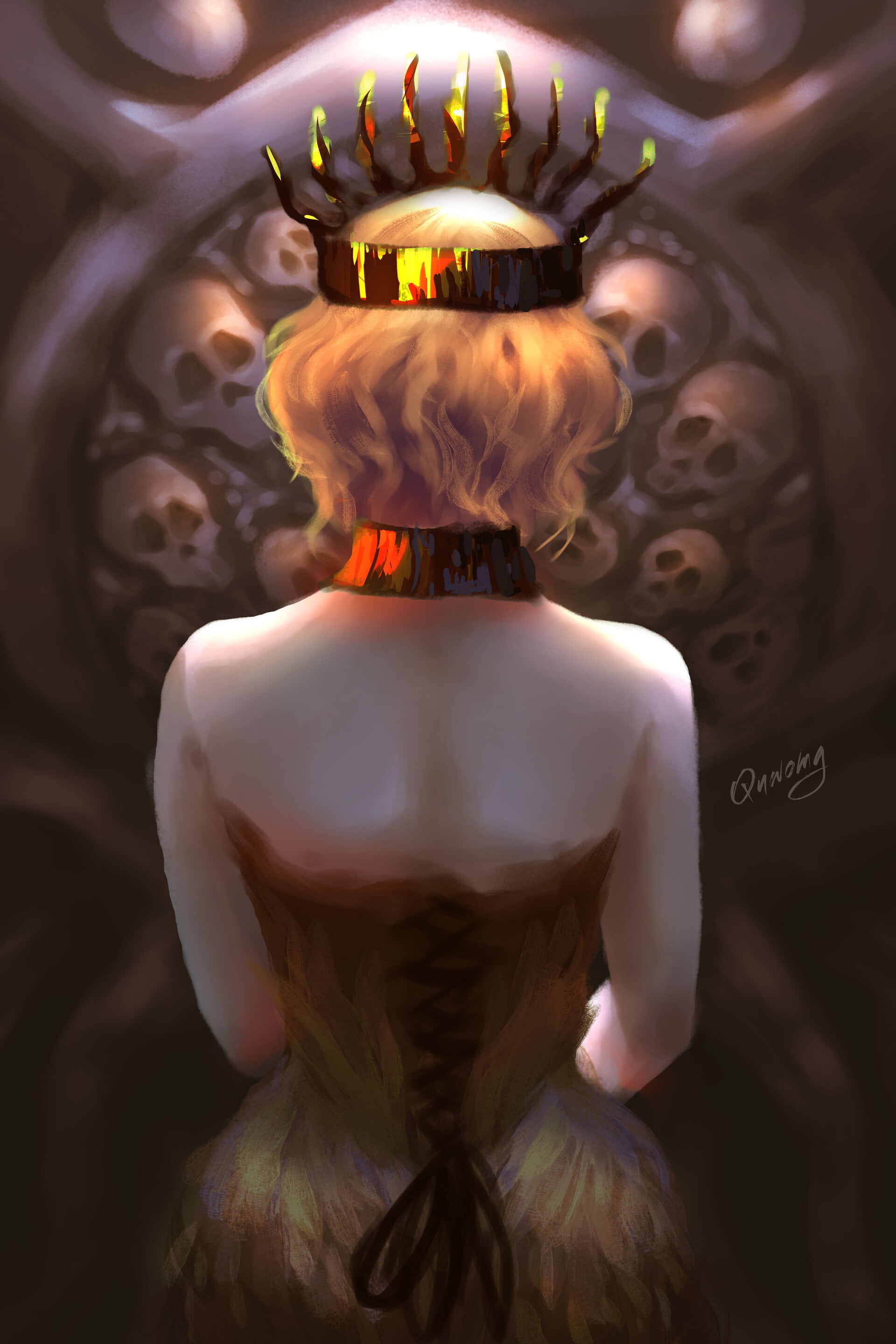 portrait display, blonde, CROWNED, digital art, Kiernan Shipka, short hair, digital painting, 2K, young woman, women, dress, standing, fan art, artwork, Phone HD Wallpaper