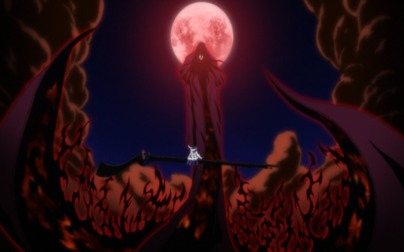 Hellsing, mid adult, vampires, night, adult, motion, occupation, male, illuminated, black background, indoors, nightlife, playing, Moon, anime, light - natural phenomenon, HD Wallpaper
