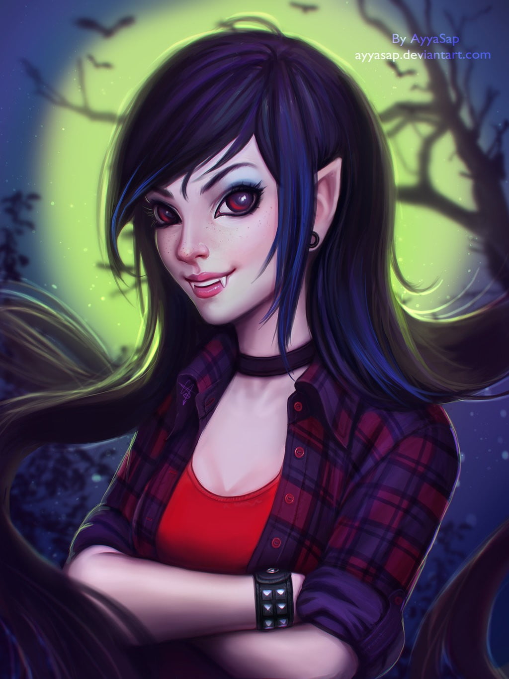 make-up, nightlife, long hair, anime, women, beautiful woman, young women, Marceline the vampire queen, front view, portrait, looking at camera, Adventure Time, Phone HD Wallpaper