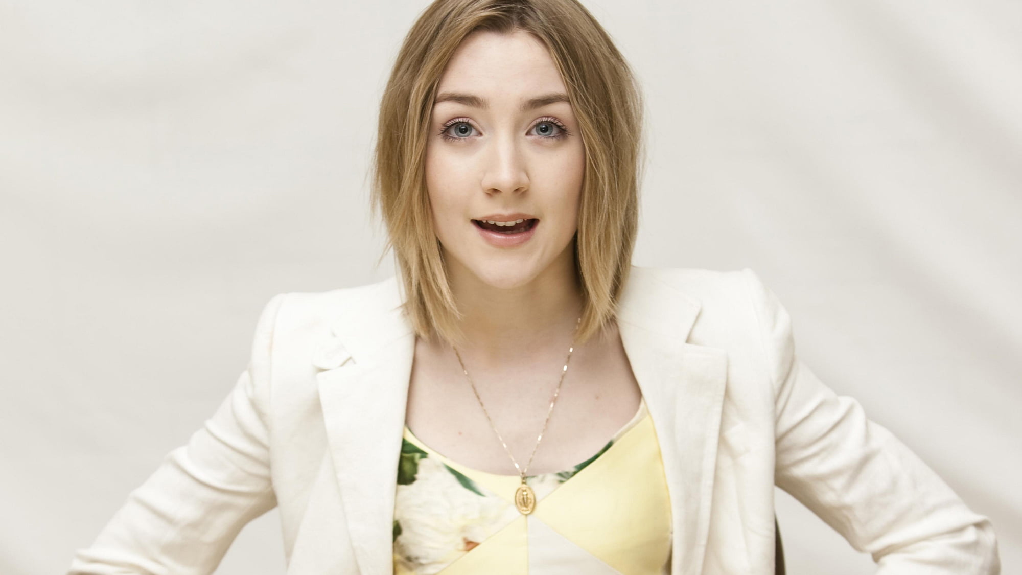 women, 1080P, headshot, hairstyle, business person, happiness, Saoirse Ronan, indoors, portrait, looking at camera, office, front view, actress, adult, HD Wallpaper