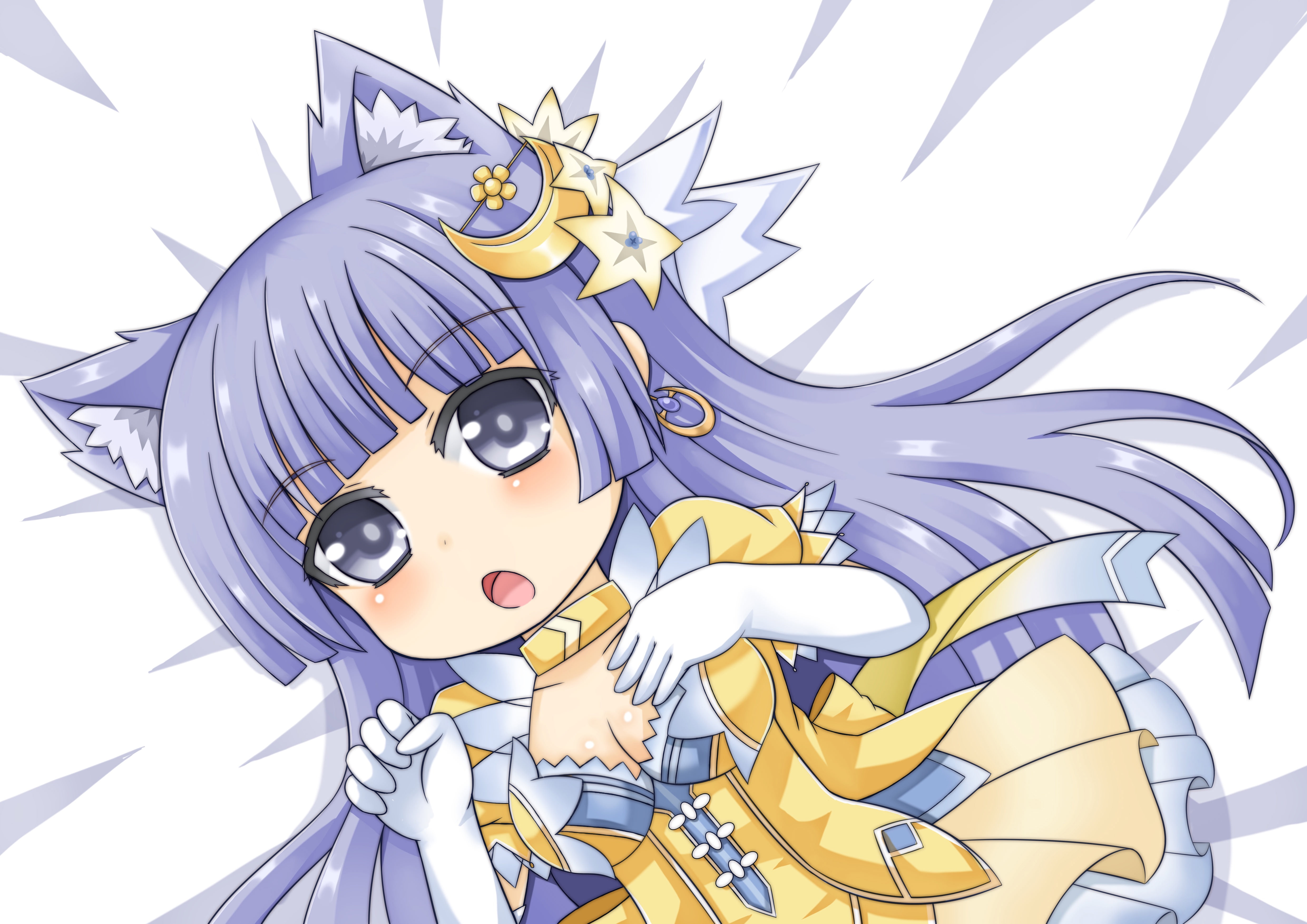 no people, dress, nekomimi, white background, Date A Live, yellow, still life, 4K, day, creativity, human representation, nature, Izayoi Miku, chibi, craft, HD Wallpaper