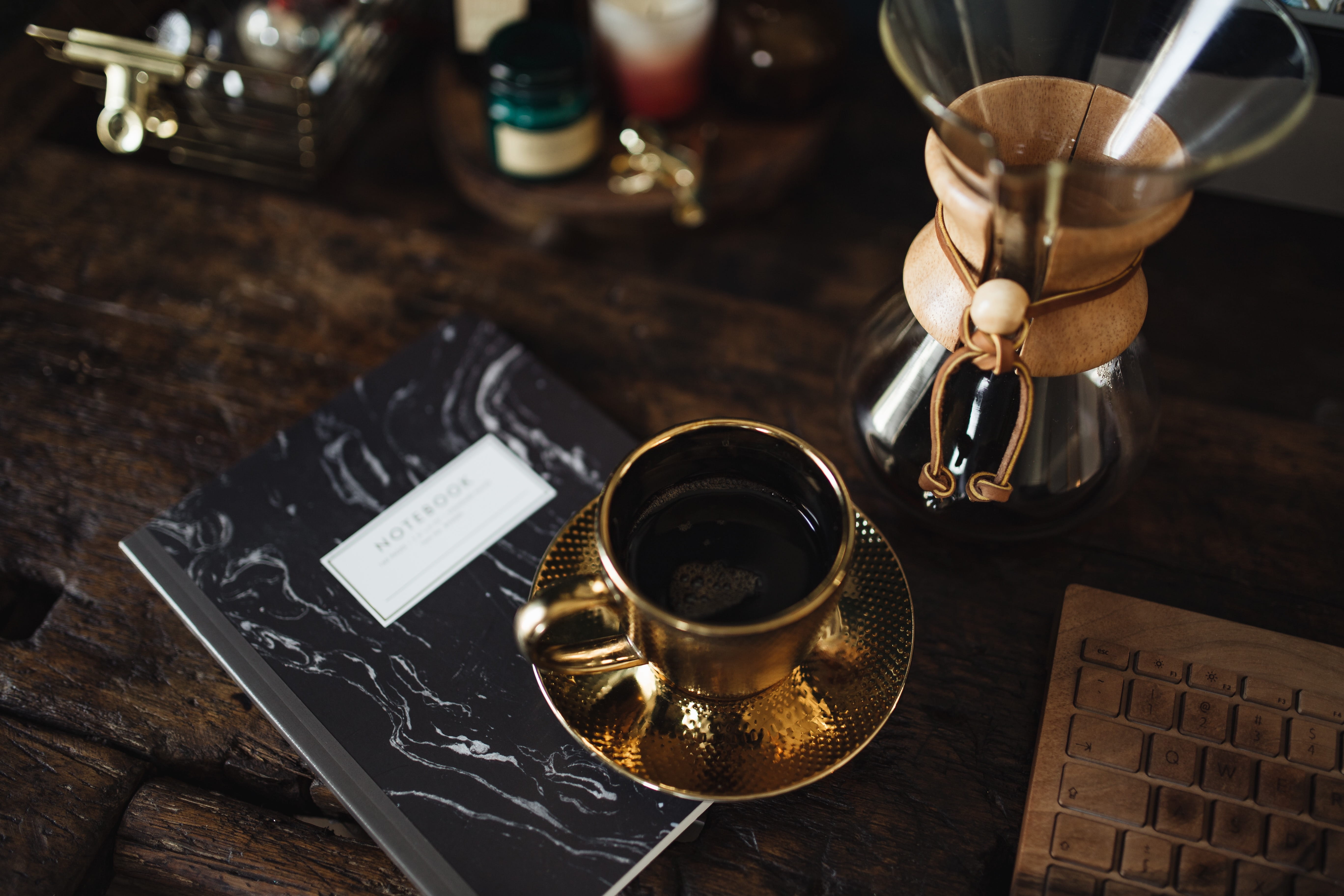 kitchen utensil, workbench, wood, no people, vintage, publication, glass, coffee cup, high angle view, book, work, drink, food and drink, indoors, coffee, HD Wallpaper