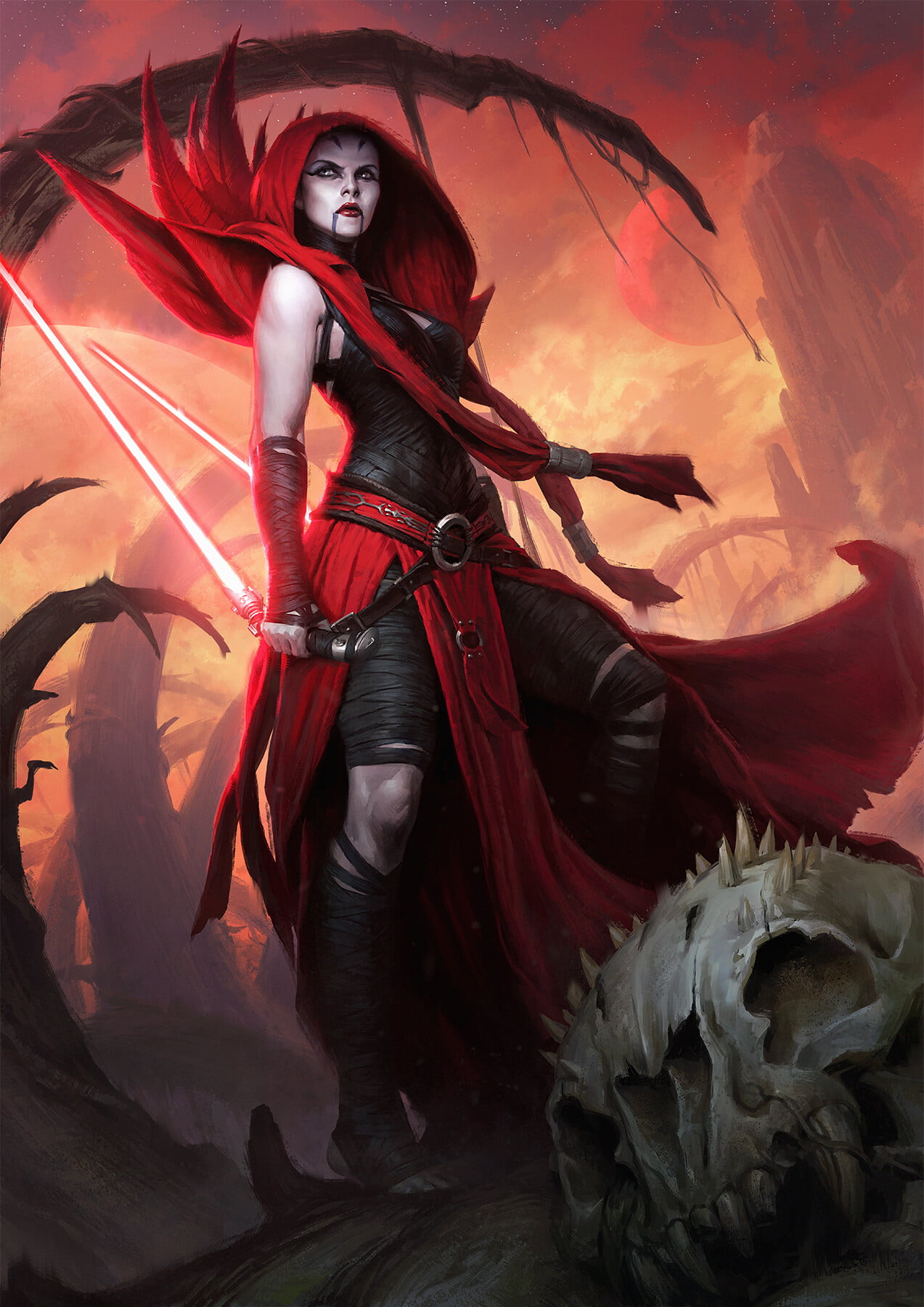 science fiction, Darren Tan, Asajj Ventress, standing, Star Wars Villains, Sith, lightsaber, USA, science fiction women, women, 720P, Star Wars, Phone HD Wallpaper