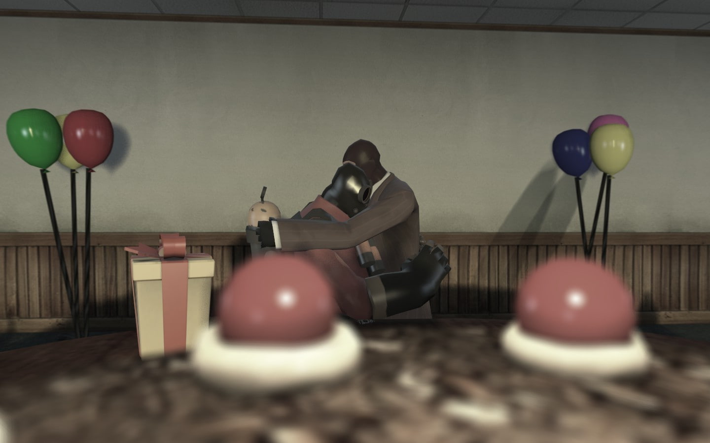 balloon, Pyro (character), red, no people, Spy (character), close-up, still life, indoors, celebration, wall - building feature, lighting equipment, 720P, HD Wallpaper