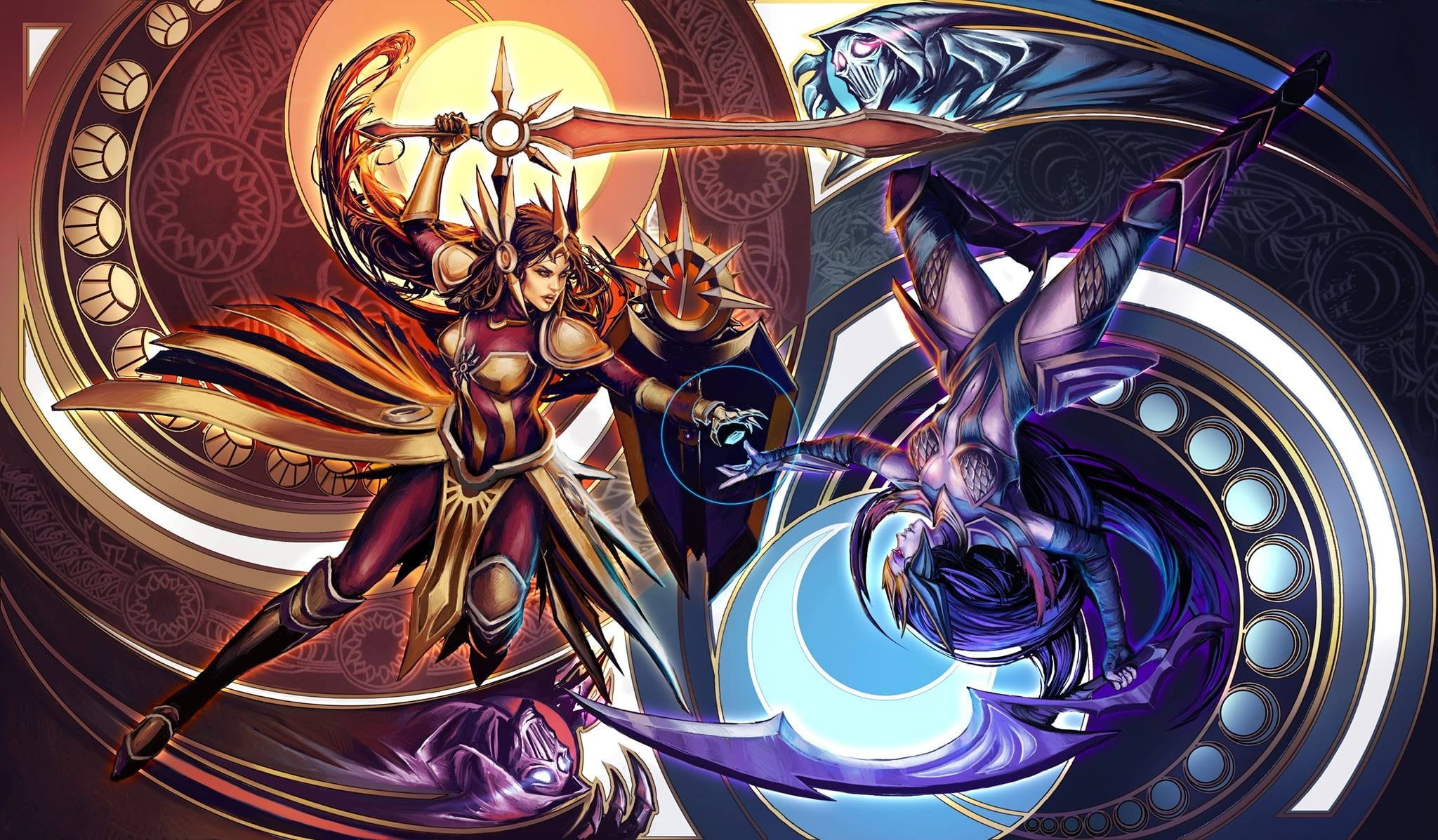 video games, built structure, artwork, craft, Diana, no people, two, sculpture, Diana (League of Legends), human representation, 1080P, indoors, women, HD Wallpaper
