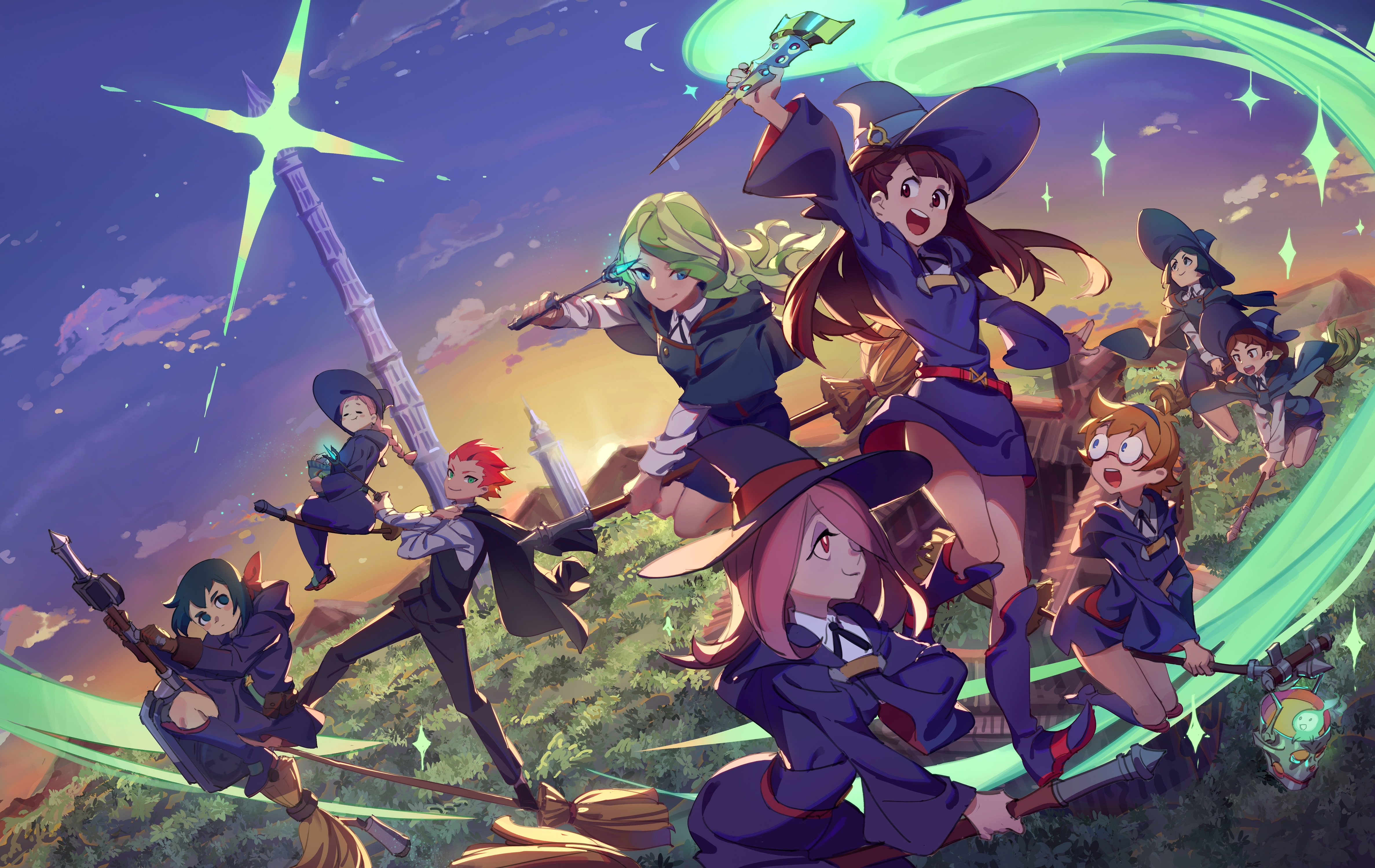 sky, fun, group of people, people, real people, men, Anime, kagari atsuko, happiness, leisure activity, diana cavendish, human arm, low angle view, adult, HD Wallpaper