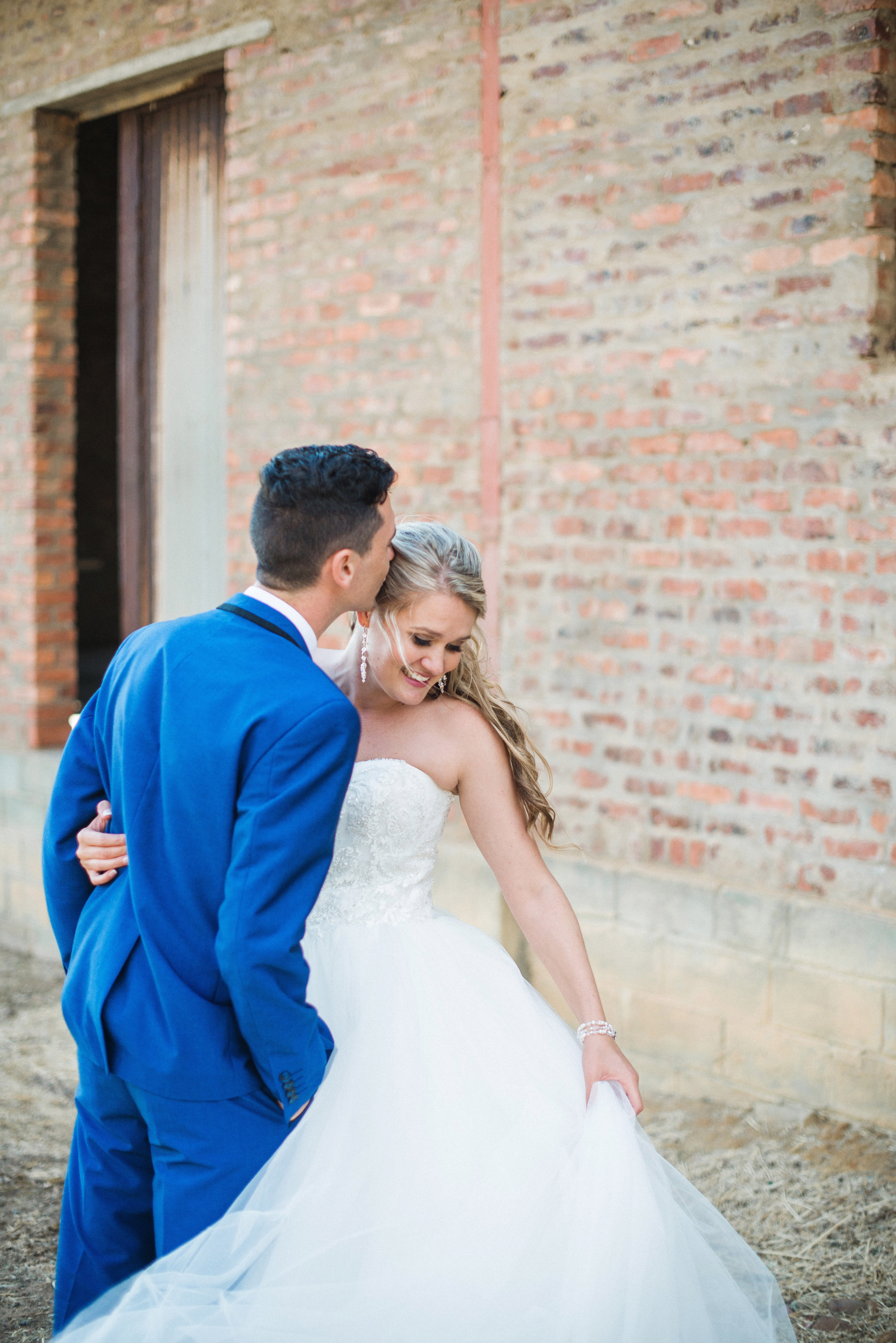 brick, newlywed, bridal, pants, blue, woman, wedding dress, wife, marriage, white, smiling, love, people, two people, women, bonding, groom, adult, outdoors, Phone HD Wallpaper