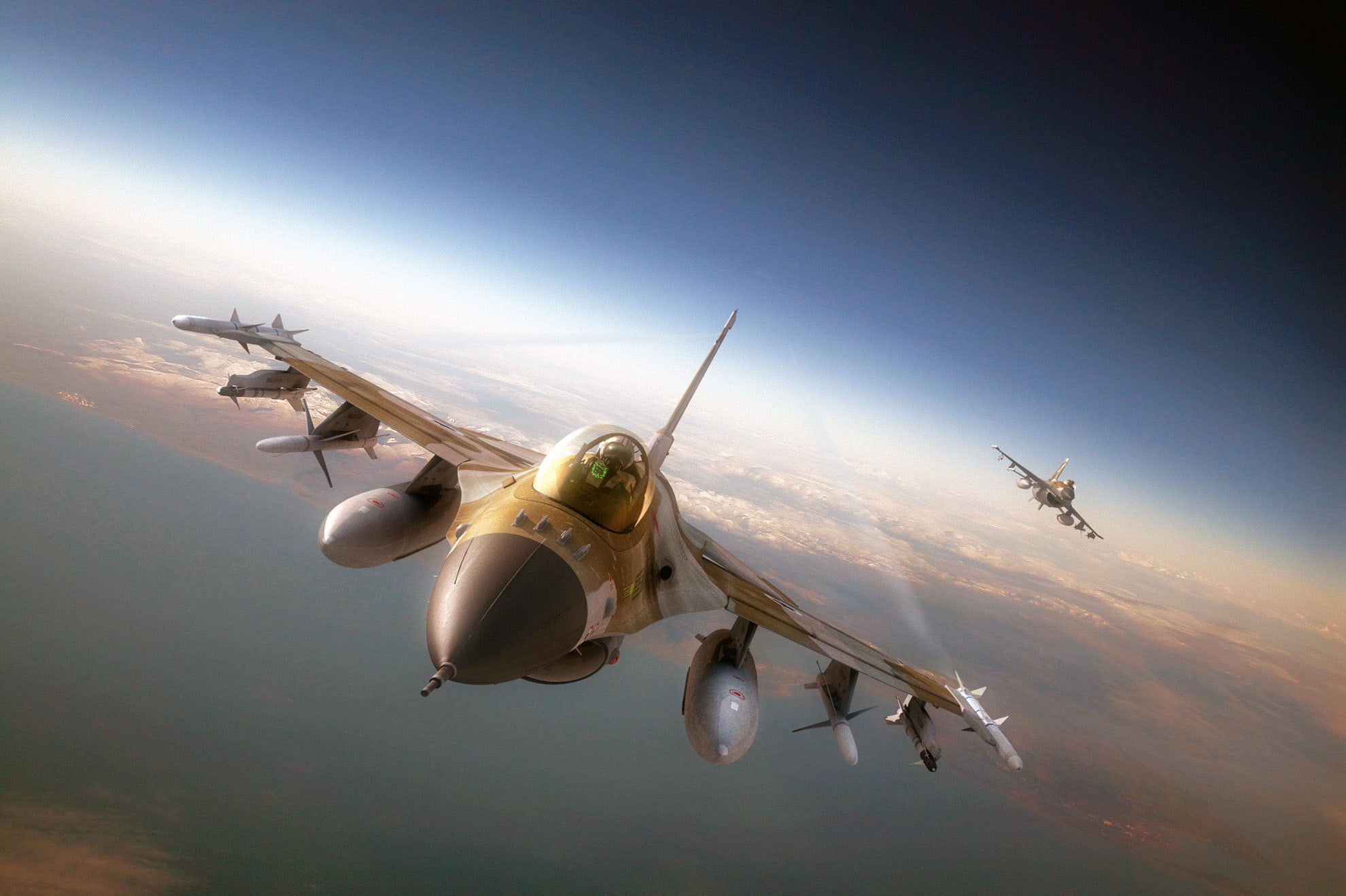 mid-air, airplane, jet, motion, missiles, nature, aerial view, Israeli air force, brown, outdoors, on the move, air vehicle, copy space, cloud - sky, HD Wallpaper