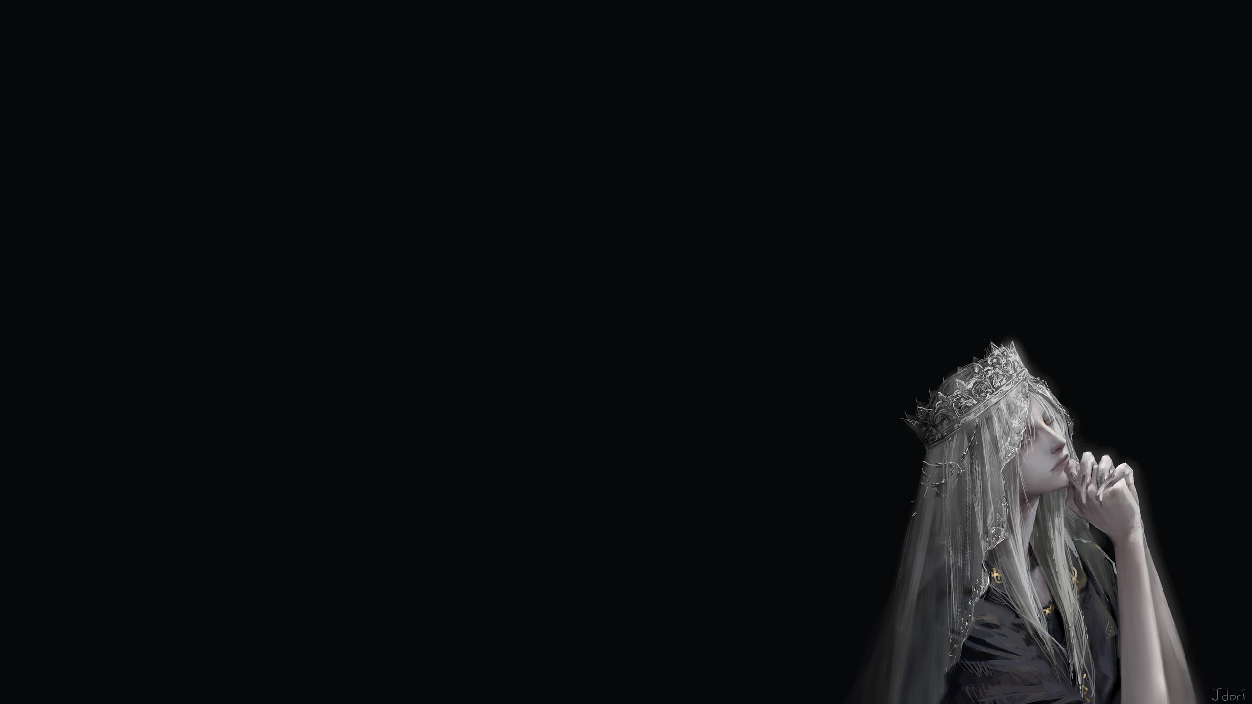 white hair, Lothric (Dark Souls), crown, 2K, Jdori, praying, Dark Souls, HD Wallpaper