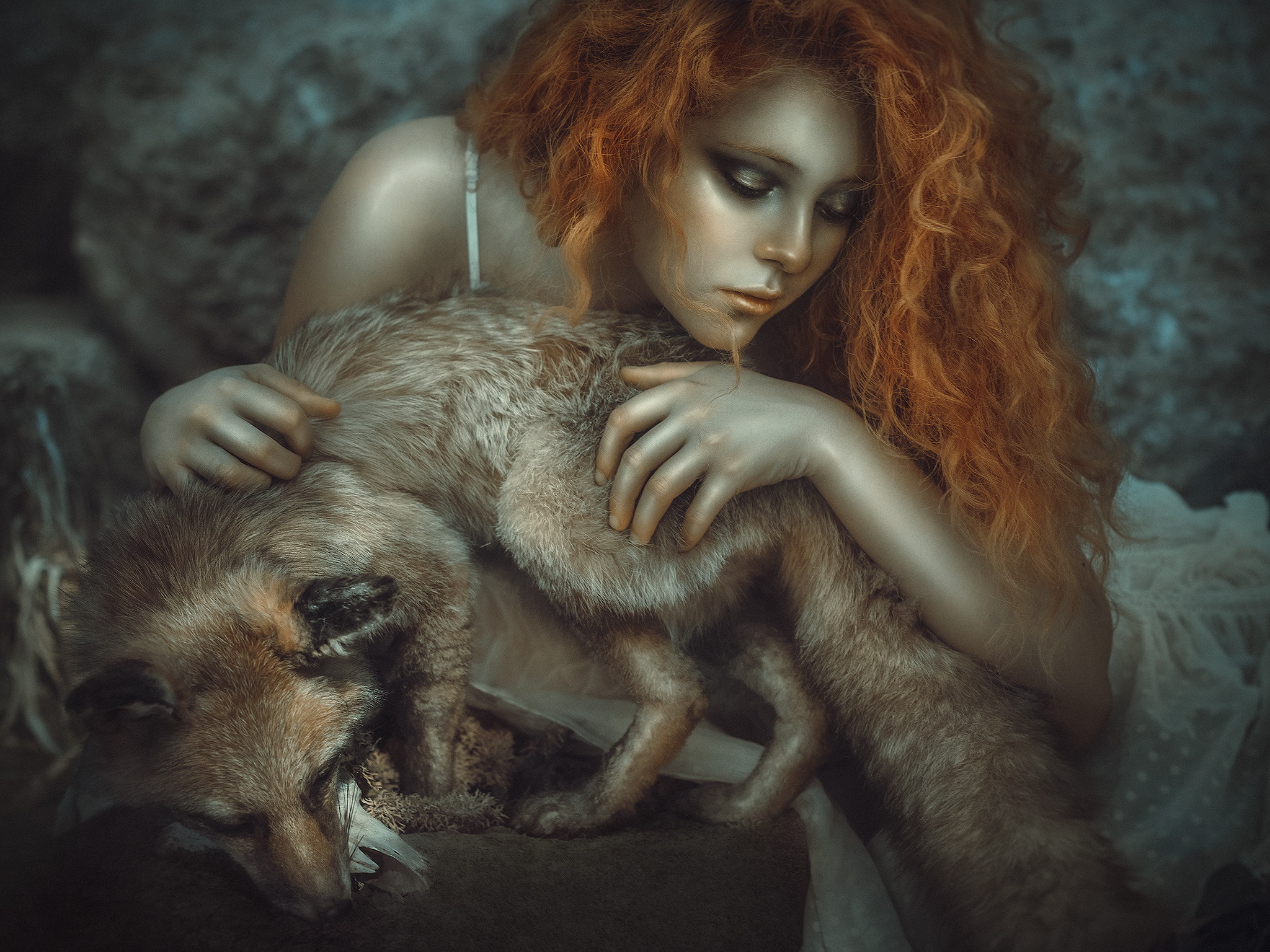 animals, 1080P, fantasy girl, redhead, women, 500px, fox, Rebeca Saray, model, HD Wallpaper