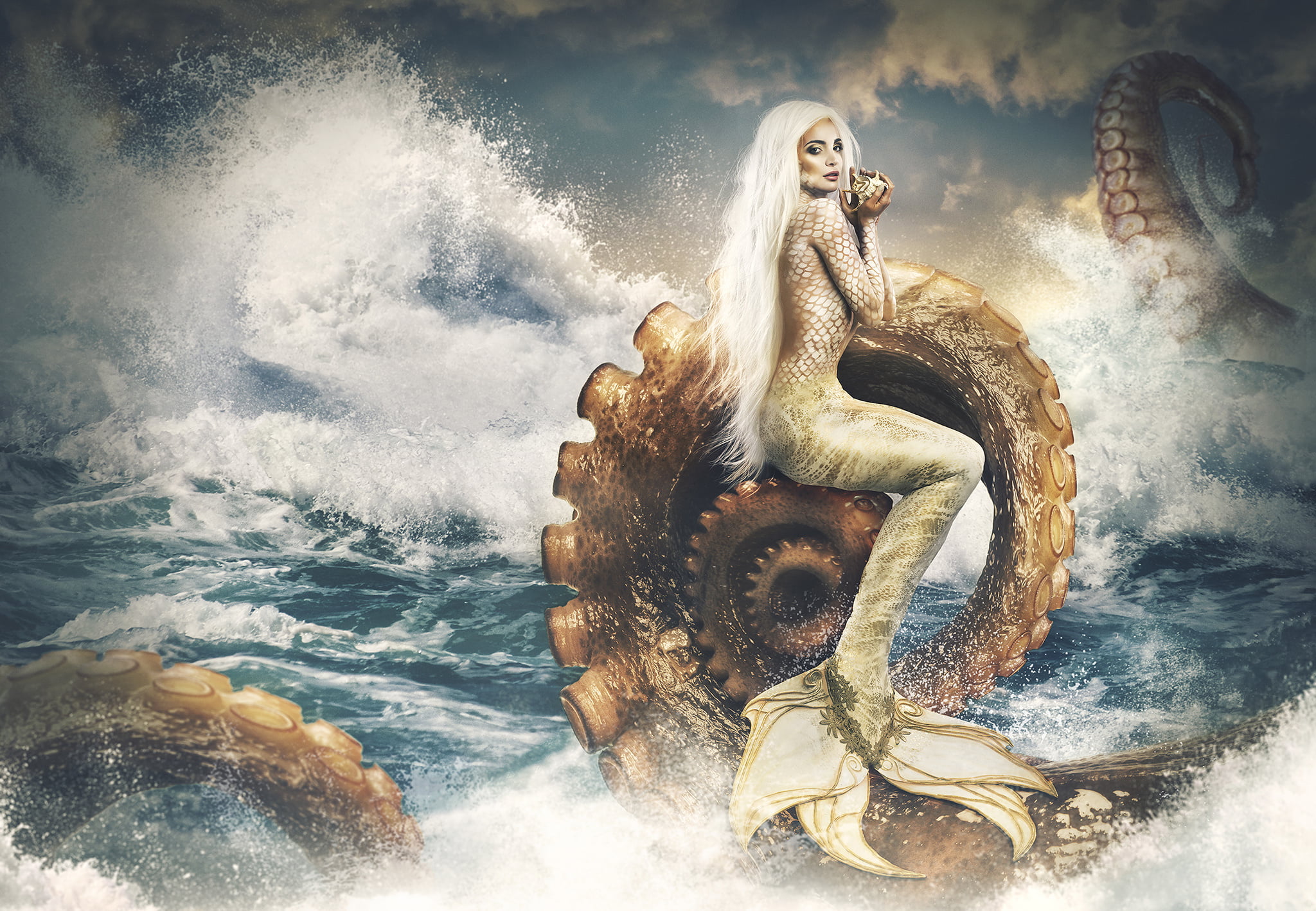 outdoors, creativity, art and craft, 1080P, human representation, women, statue, no people, power in nature, male likeness, representation, wave, sea, HD Wallpaper