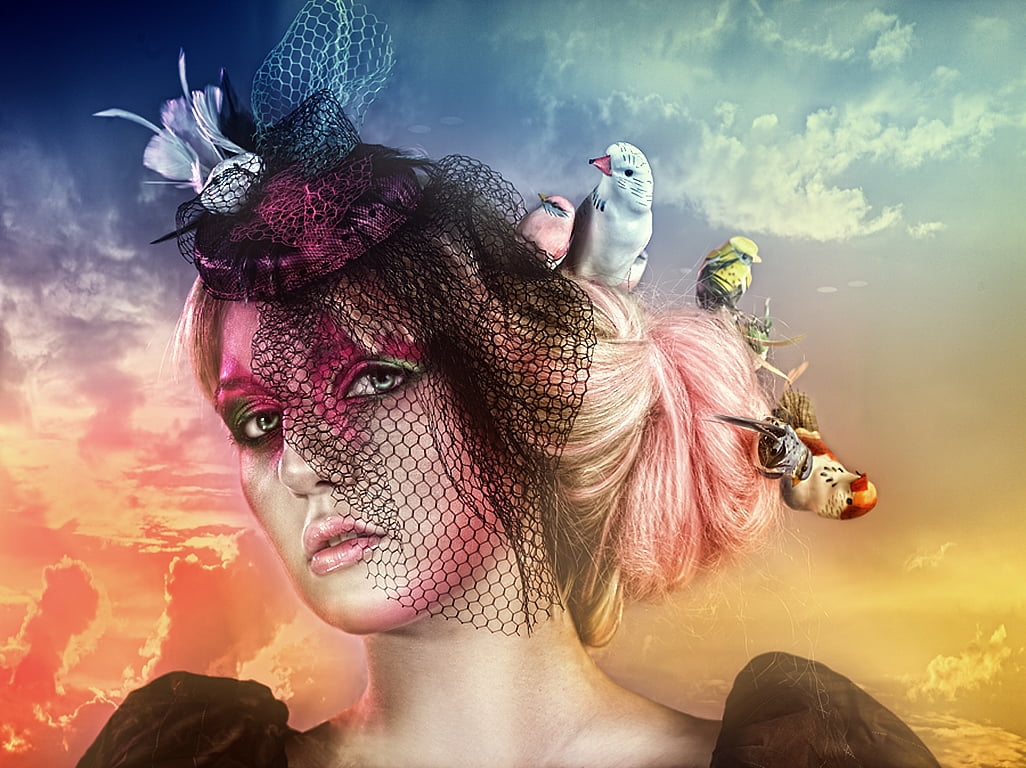 outdoors, adult, beauty, young adult, multi colored, women, pink, digital composite, model, luminos, headshot, hat, woman, girl, make-up, portrait, sky, HD Wallpaper