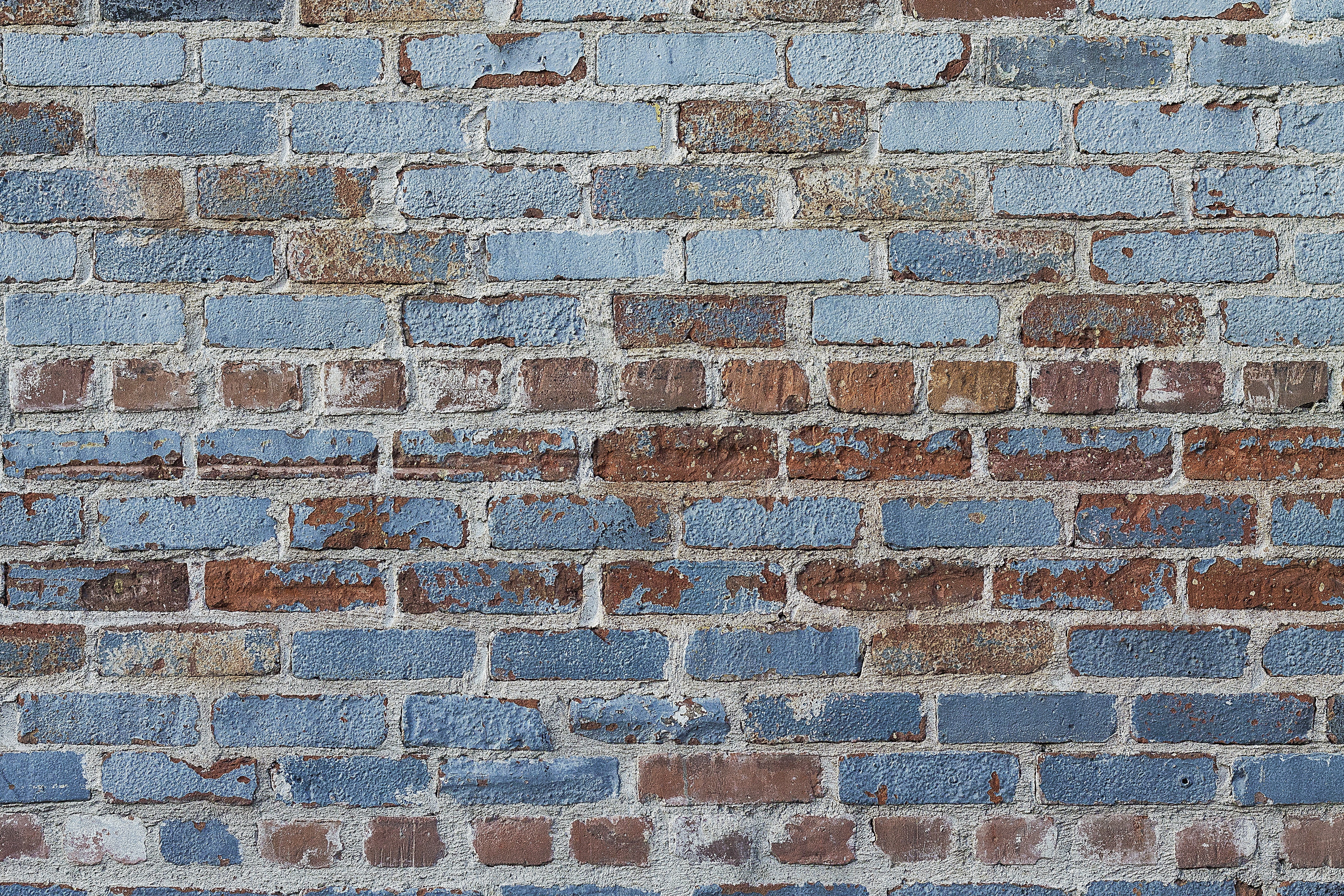 architecture, building exterior, full frame, cinder, grunge, pattern, day, blue, red, built structure, side by side, brick Wall, 4K, brick texture, wall - Building Feature, HD Wallpaper