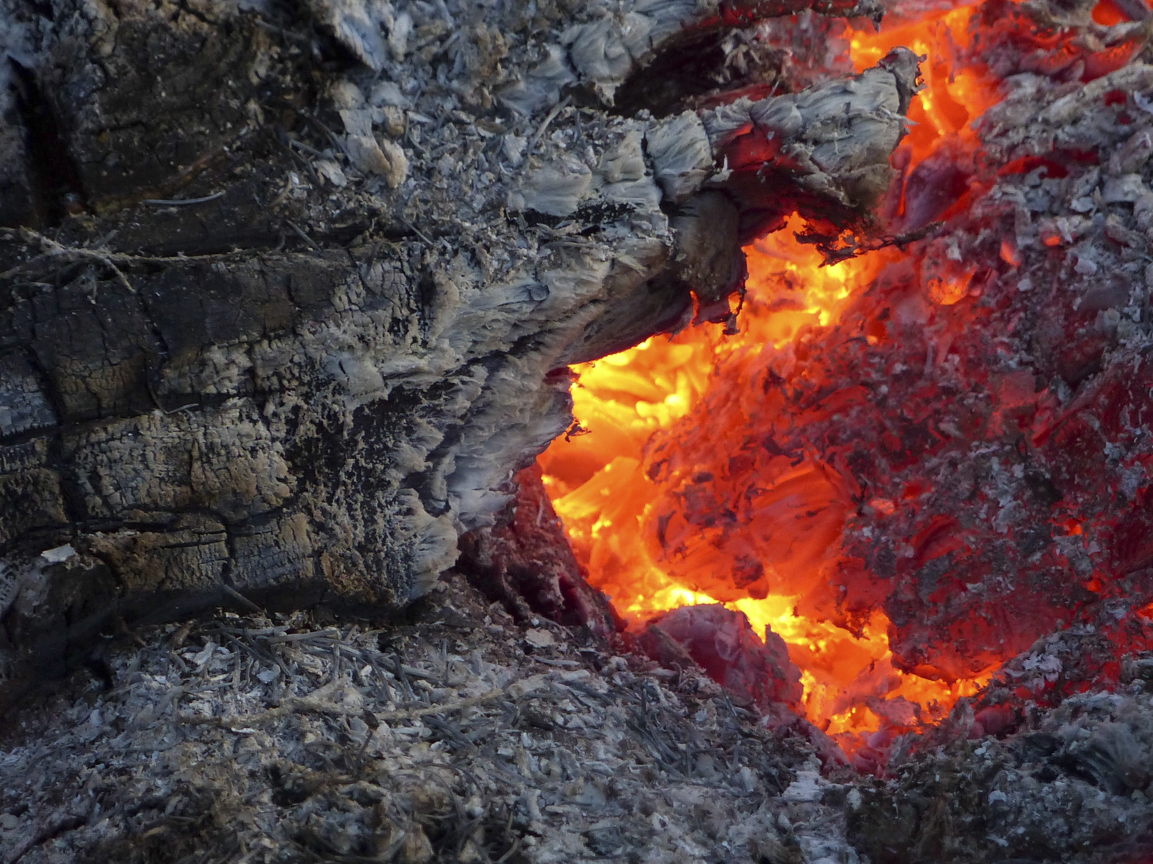 volcano, glow, close-up, wood, land, fire, smoke - physical structure, orange color, heat - temperature, hot, rock, power in nature, blaze, physical geography, HD Wallpaper