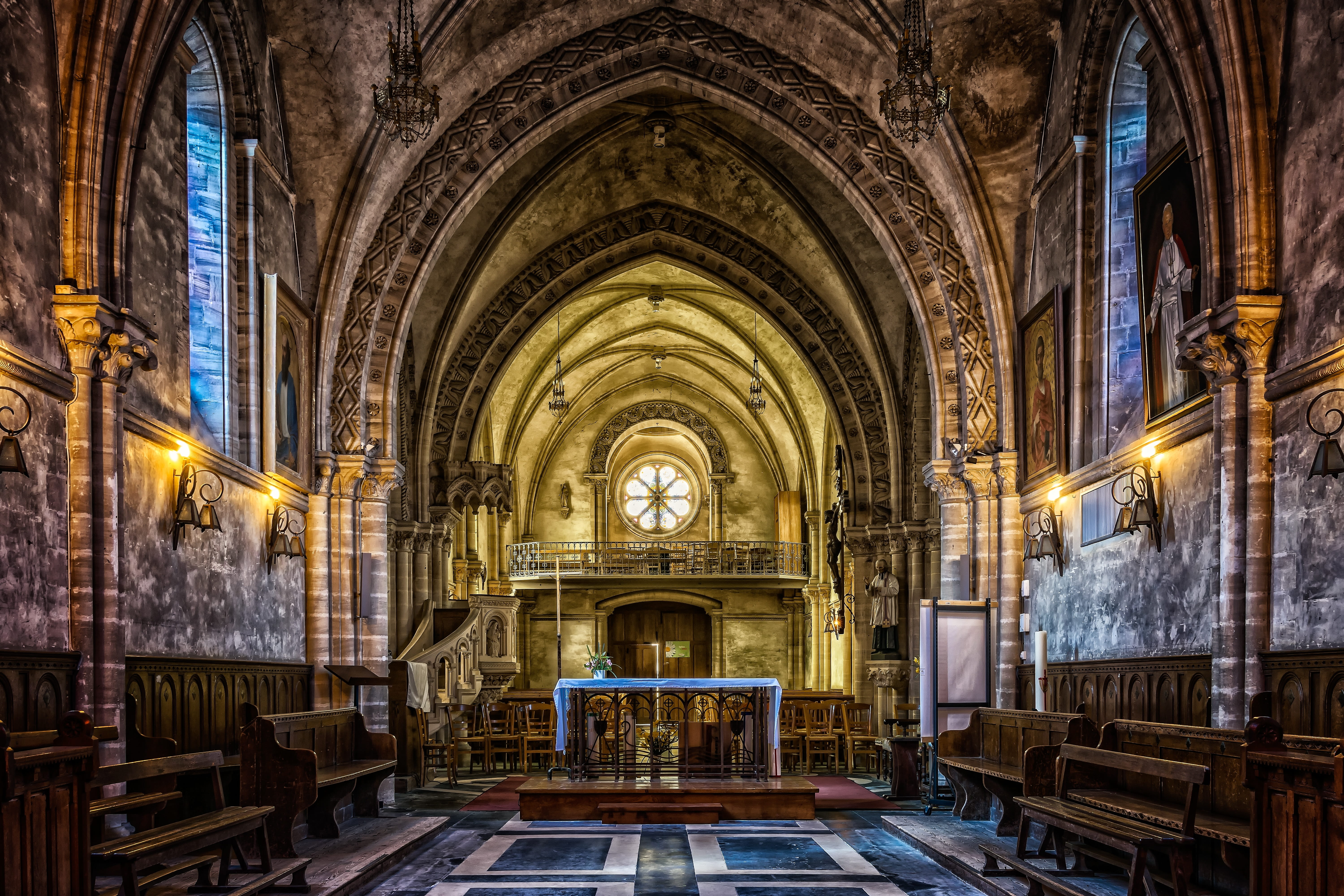 christen, ceiling, pew, belief, cross, prayer, pray, ornate, interior, christianity, christian, dom, faith, building, catholic, holy, lighting equipment, HD Wallpaper