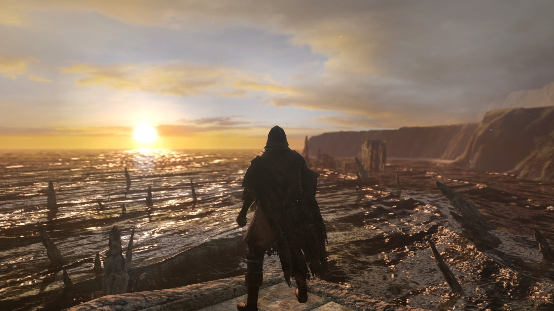sunset, undead, Ruin, sea, 1080P, Majula, Dark Souls II, mountain, HD Wallpaper