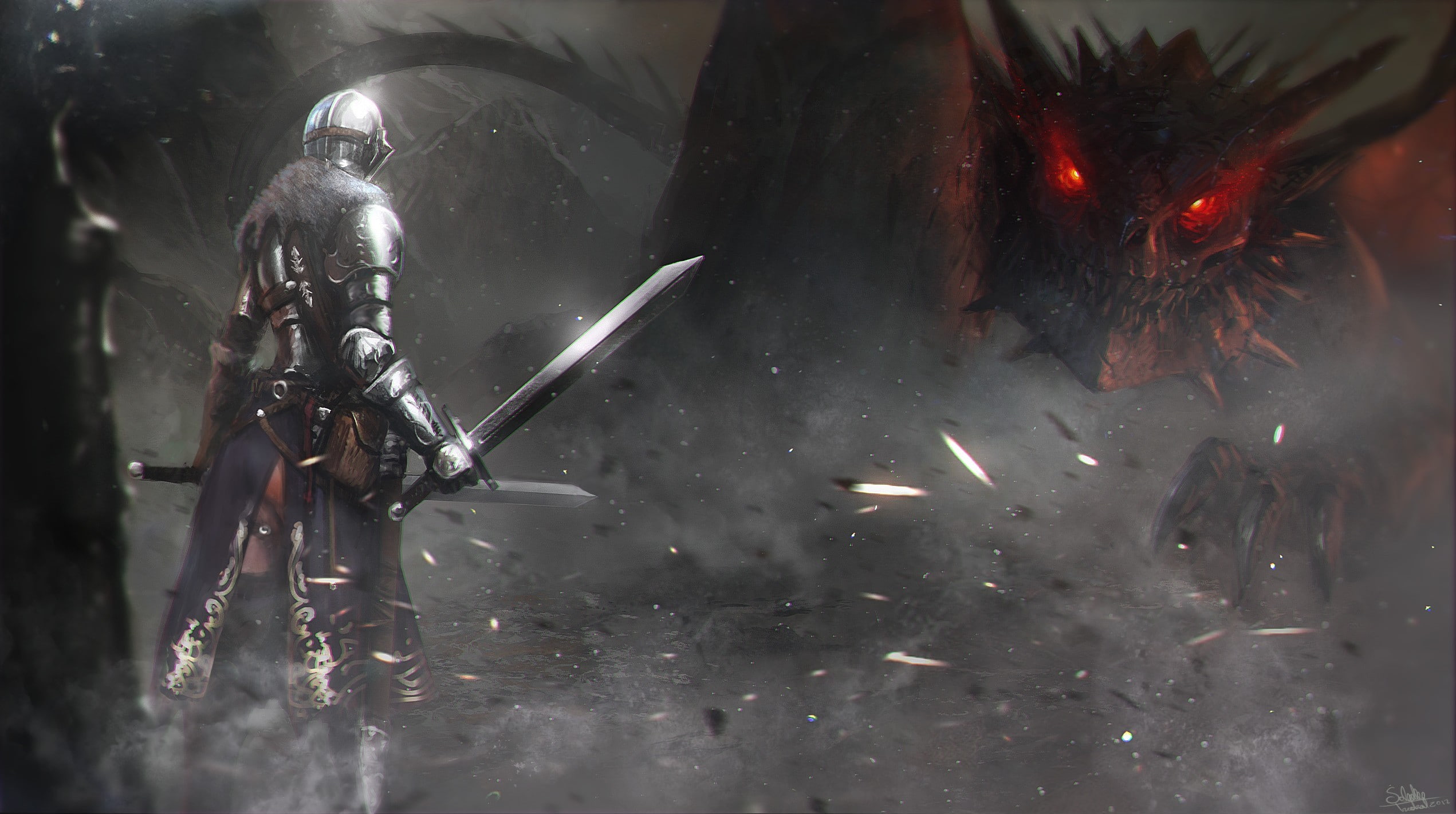 warrior, dragon, lizard, armor, 1080P, art, Dark Soul 2, sword, HD Wallpaper
