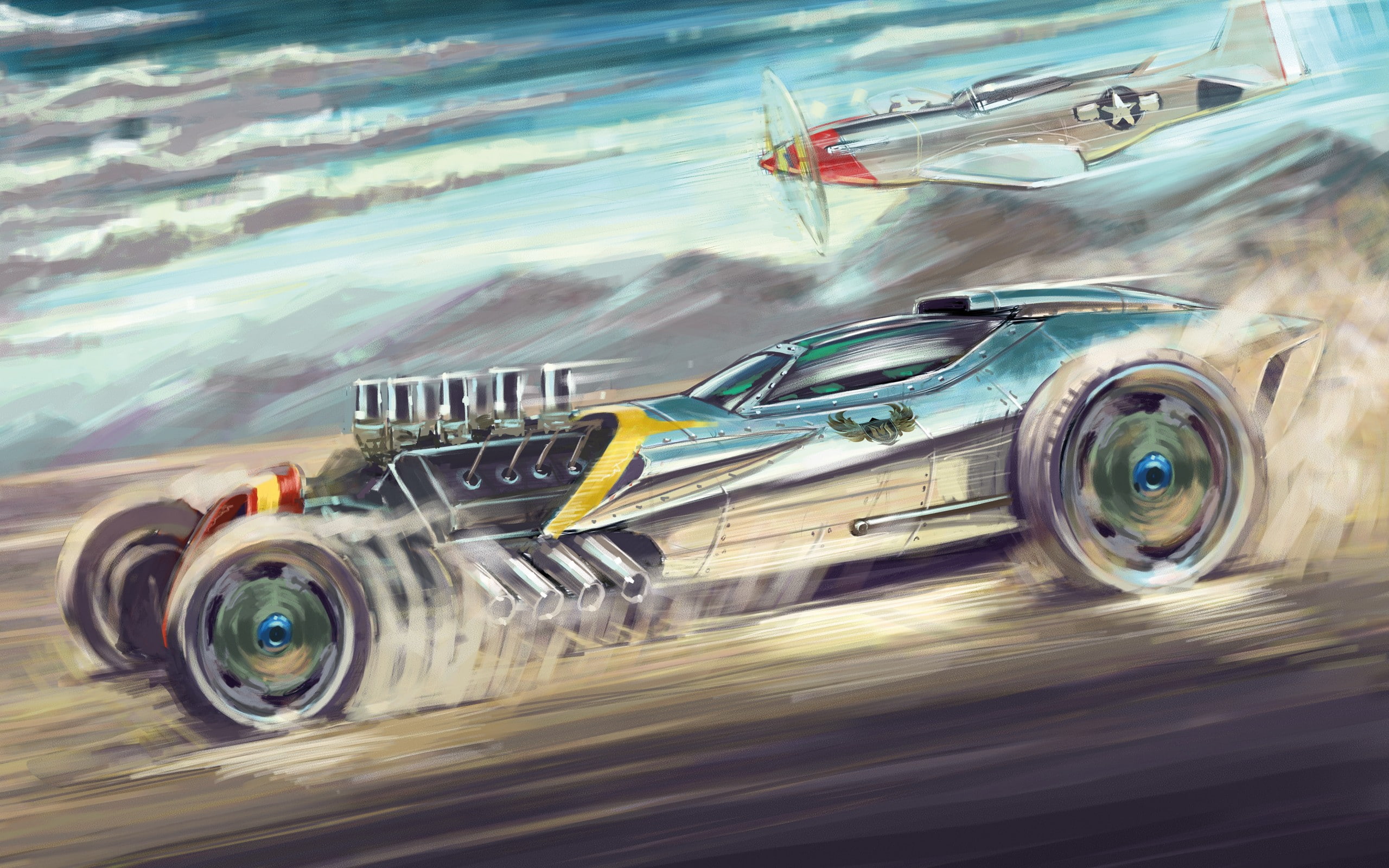 blurred motion, speed, no people, outdoors, tire, auto racing, transportation, dust, side view, exhaust pipes, motor racing track, supercars, wheel, painting, HD Wallpaper