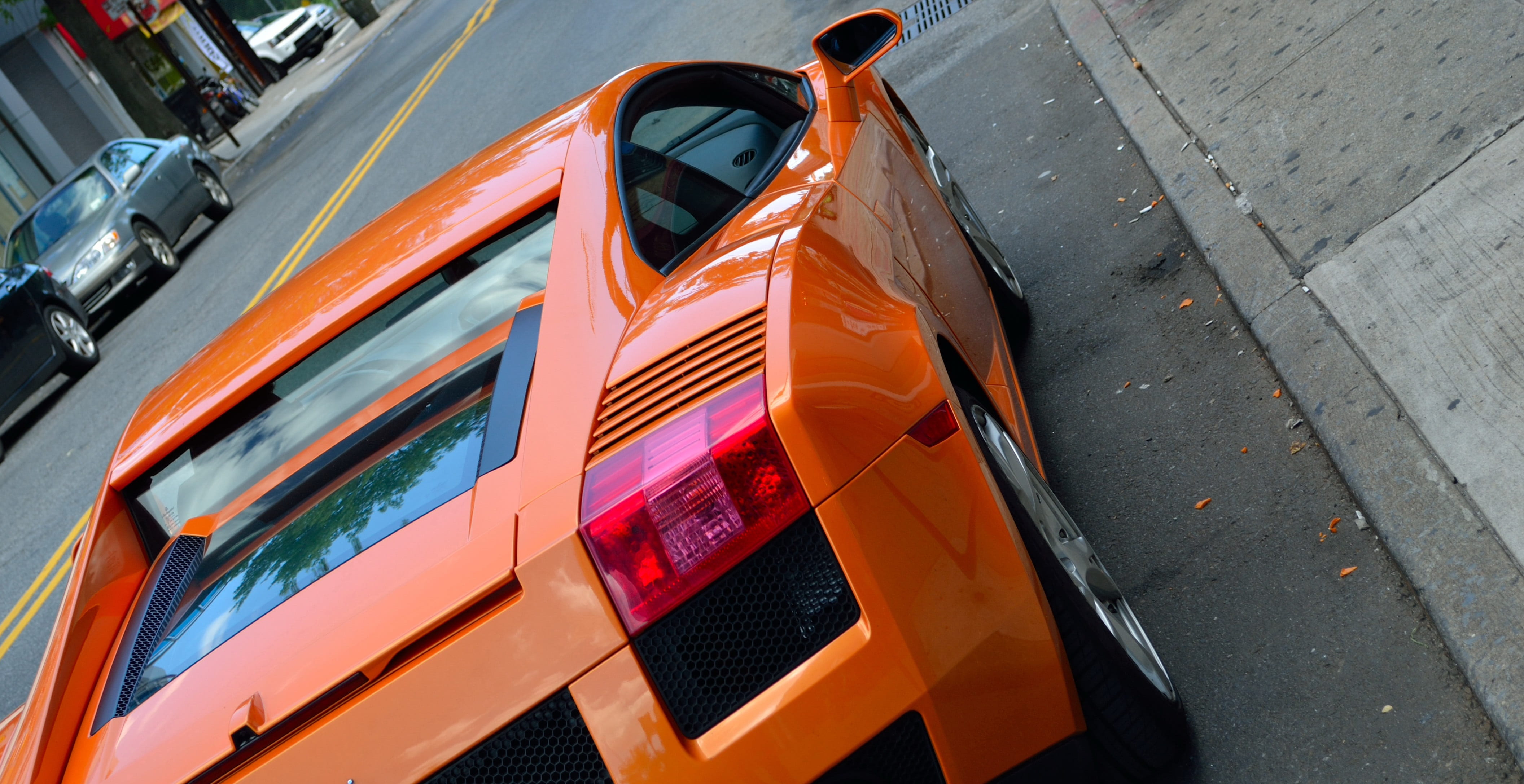 adventure, rear view, yellow, seamless, orange car, traffic, speed, 4K, travel, break light, lifestyle, sports car, day, drive, transport, race car, hot, HD Wallpaper