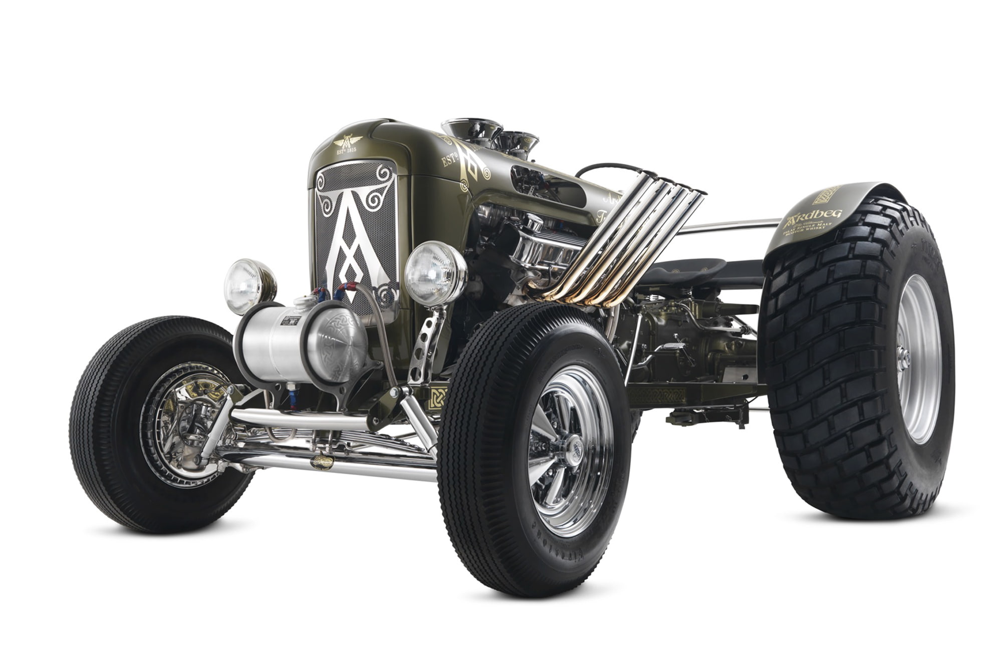 indoors, vintage, Ardbeg, white background, wheel, tire, black color, whisky, exhaust pipes, logo, 1080P, studio shot, tractors, retro styled, still life, HD Wallpaper