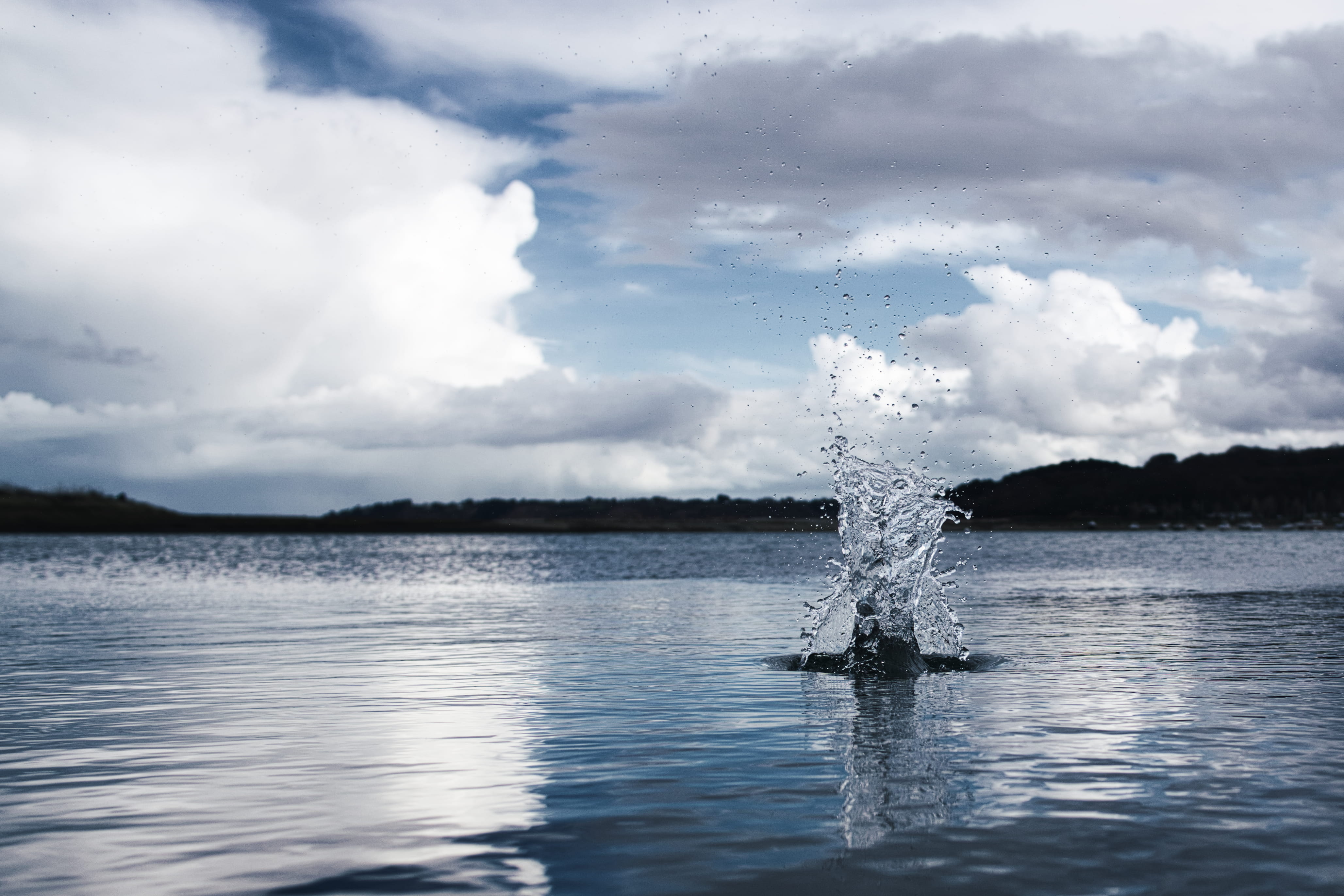 drops, cup, outdoors, tranquility, nature, waterscape, motion, drop, splashing, vortex, blurred, water, reflection, non-urban scene, clouds, rippled, waterfront, HD Wallpaper