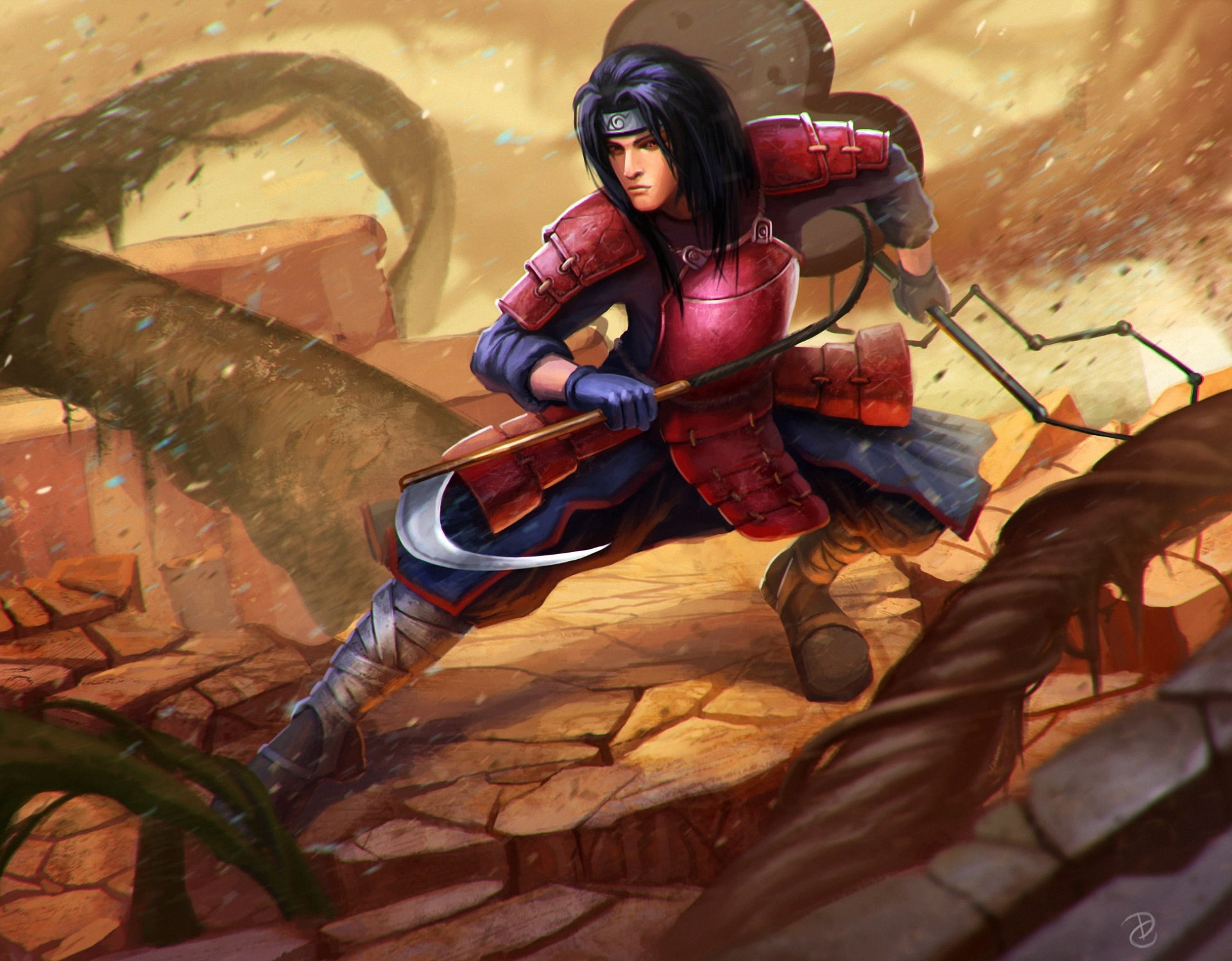 art, rocks, roots, weapons, naruto, guy, uchiha powers, 1080P, HD Wallpaper