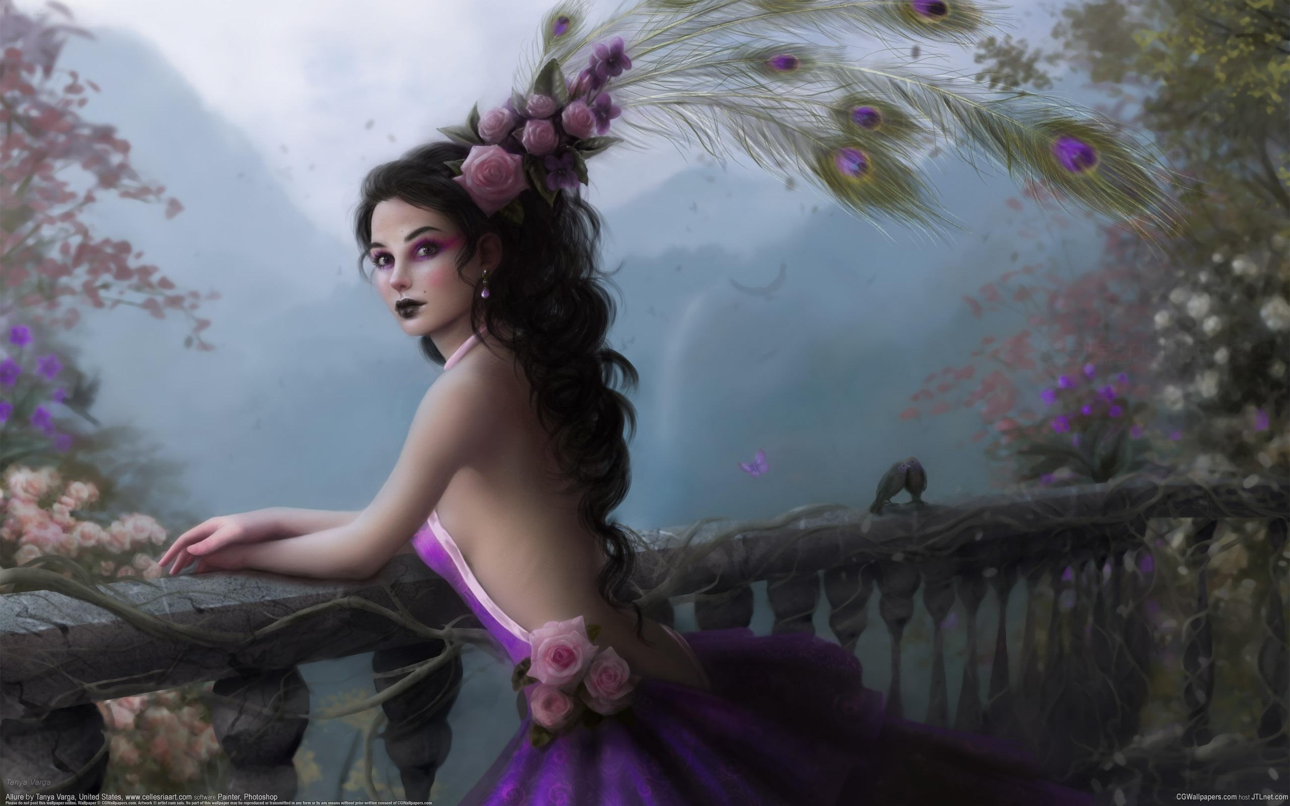 Girl, Peacock, Feathers, Fantasy, 2K, HD Wallpaper
