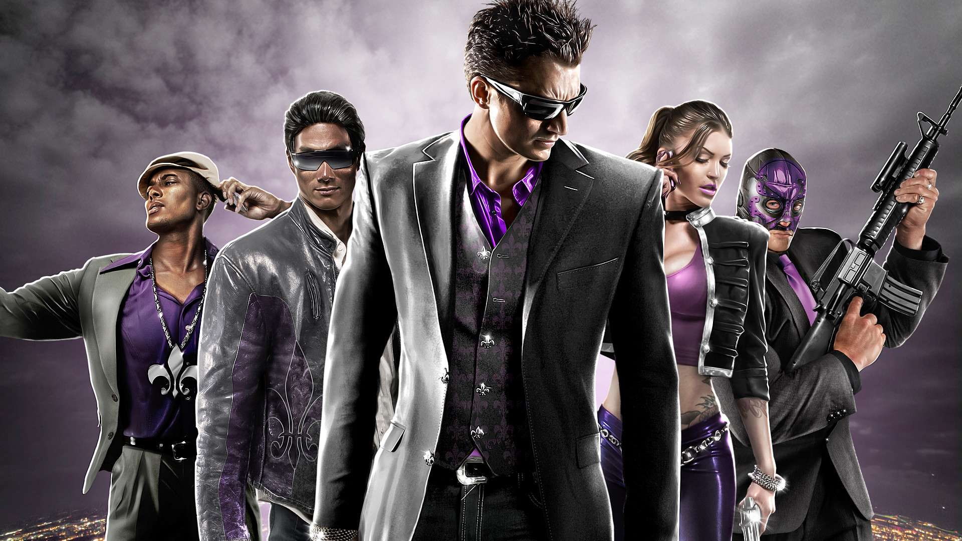 purple, hd, 1080P, row, saints row the third, hdr, team, saints, third, HD Wallpaper