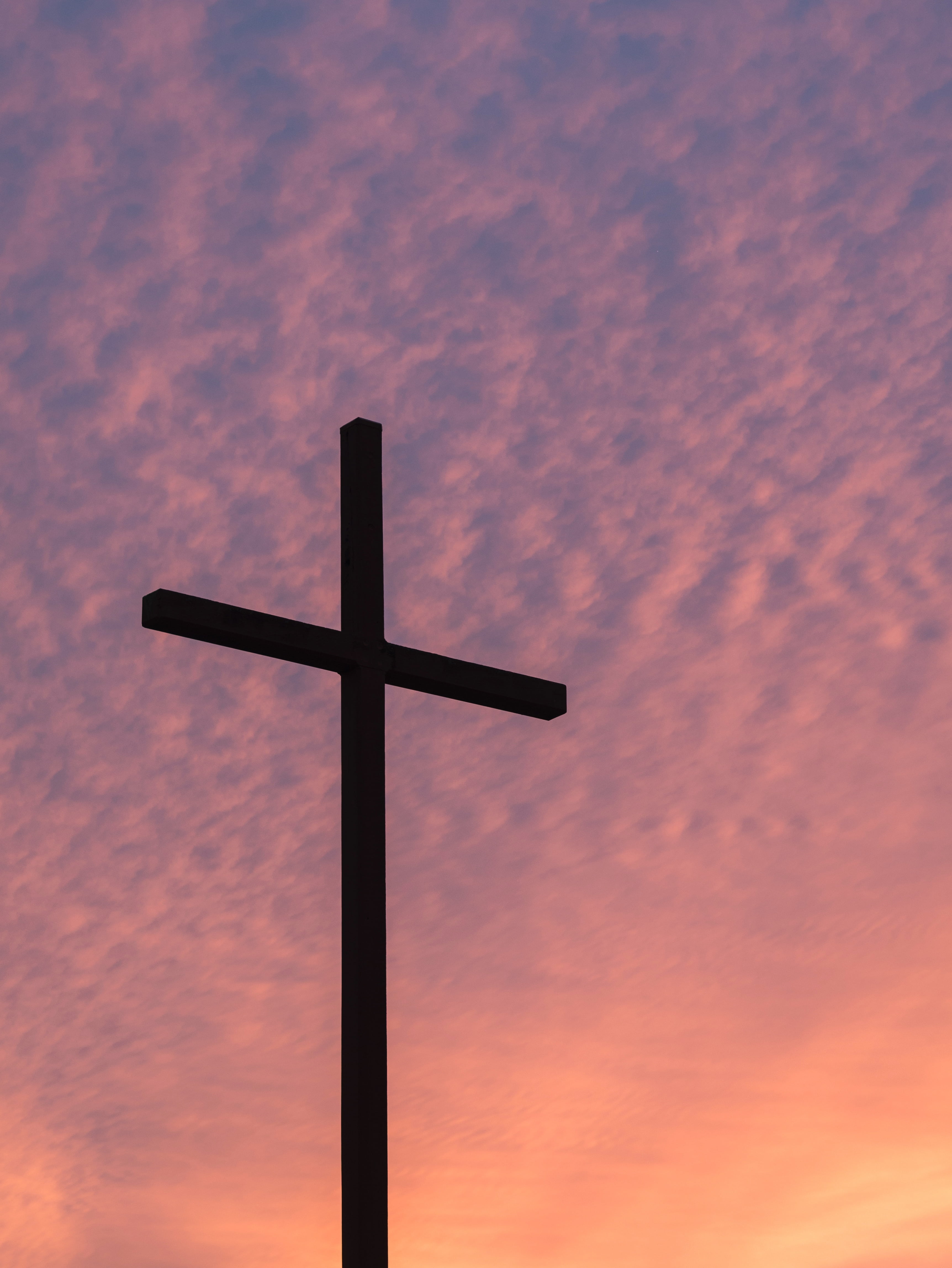cross shape, cloudscape, hell, sunrise, religion, low angle view, cloud - sky, belief, faith, silhouette, jihad, pink color, white, forgiveness, purple, Phone HD Wallpaper