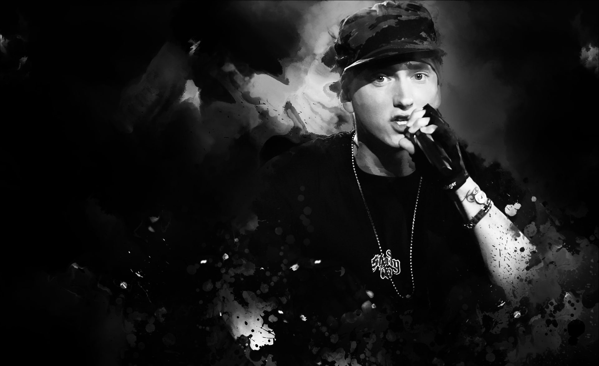 activity, Music, 2011, adult, Others, clothing, eminem, waist up, portrait, smoke - physical structure, smoking - activity, smoking issues, black and white, HD Wallpaper