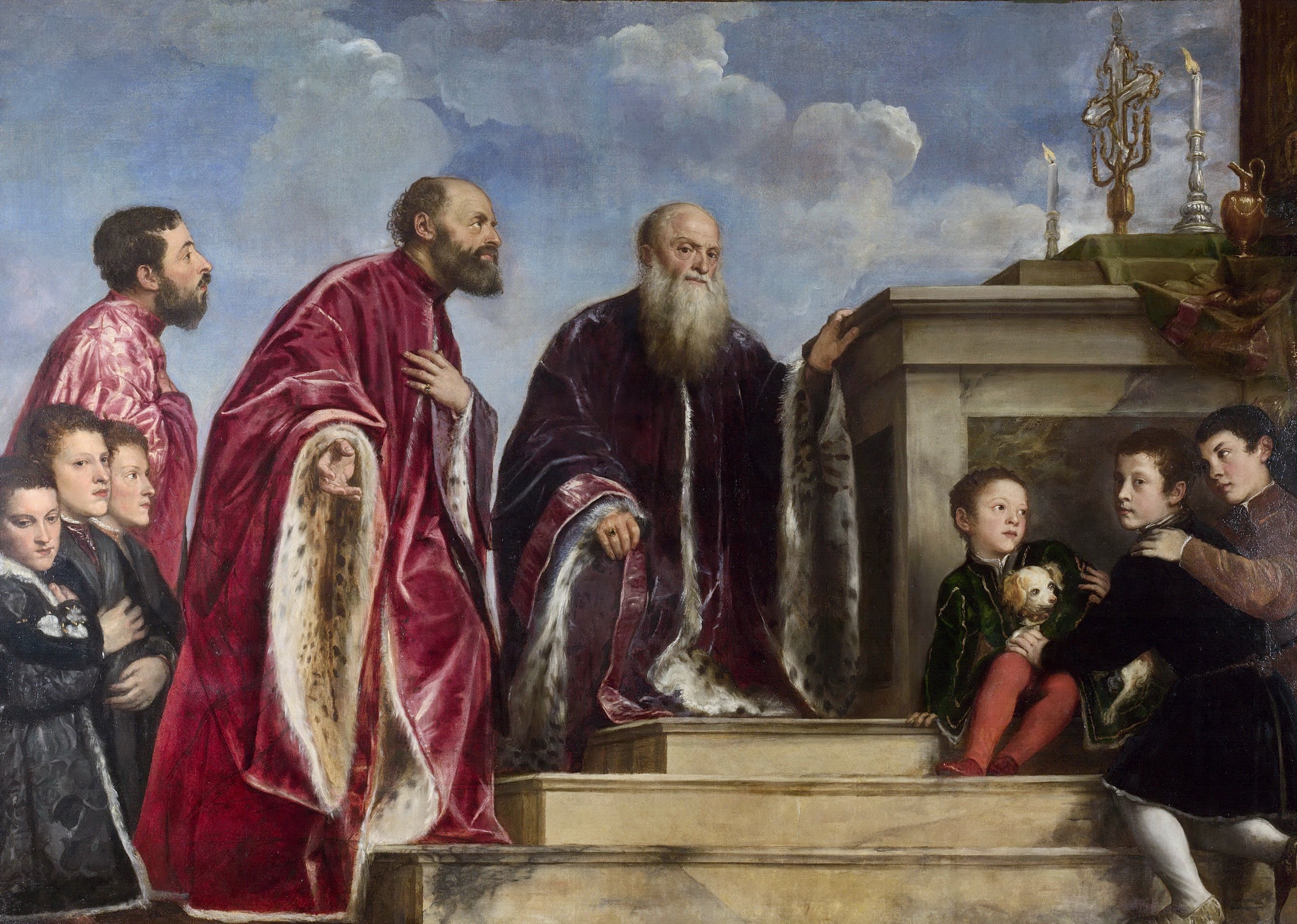 Titian and his apprentices, The Vendramin family worships the true Cross, 1550-1560, 2K, HD Wallpaper