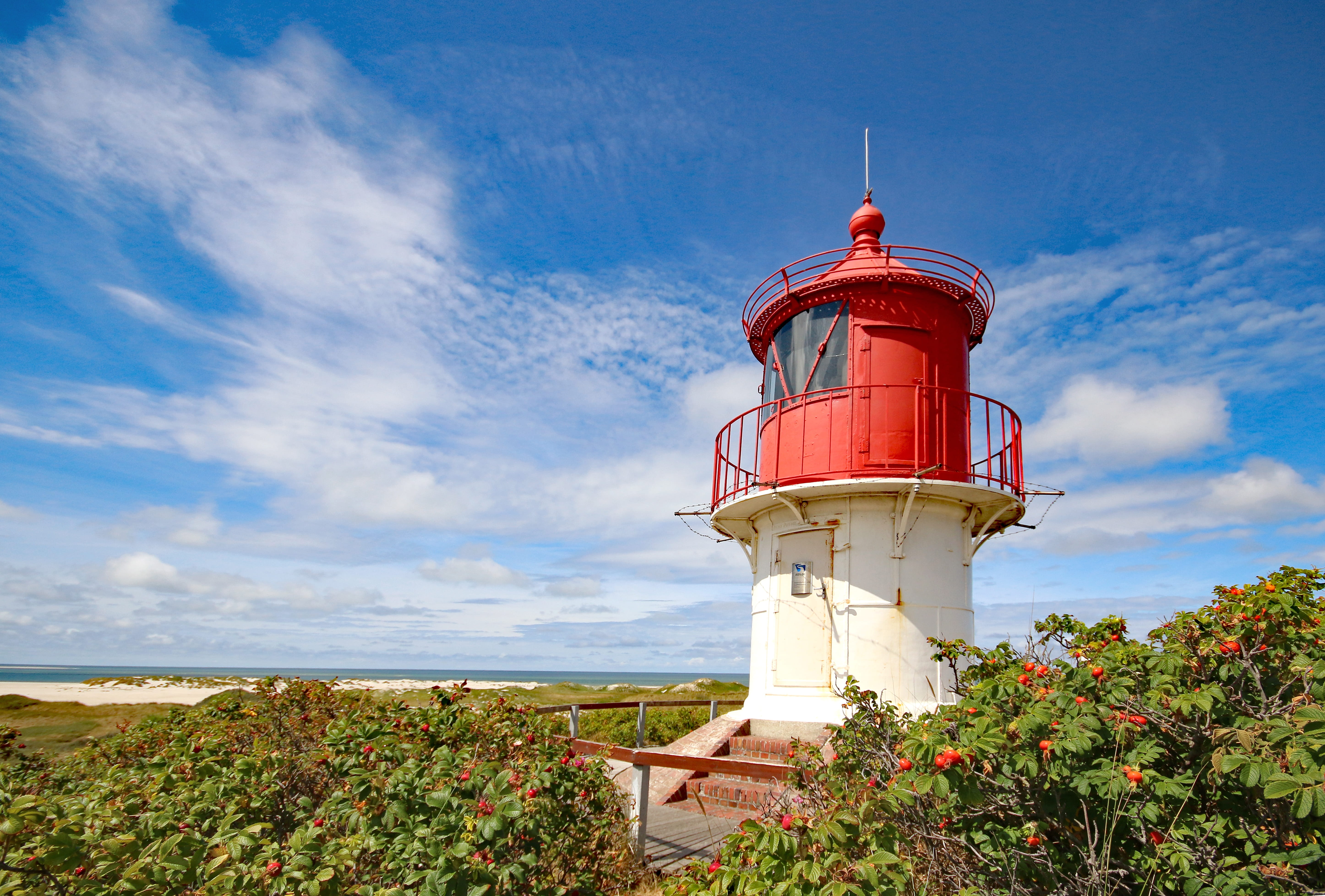 tower, nordfriesland, plant, dunes, day, island, architecture, no people, red, nature, wadden sea, beacon, water, security, built structure, building, lighthouse, HD Wallpaper
