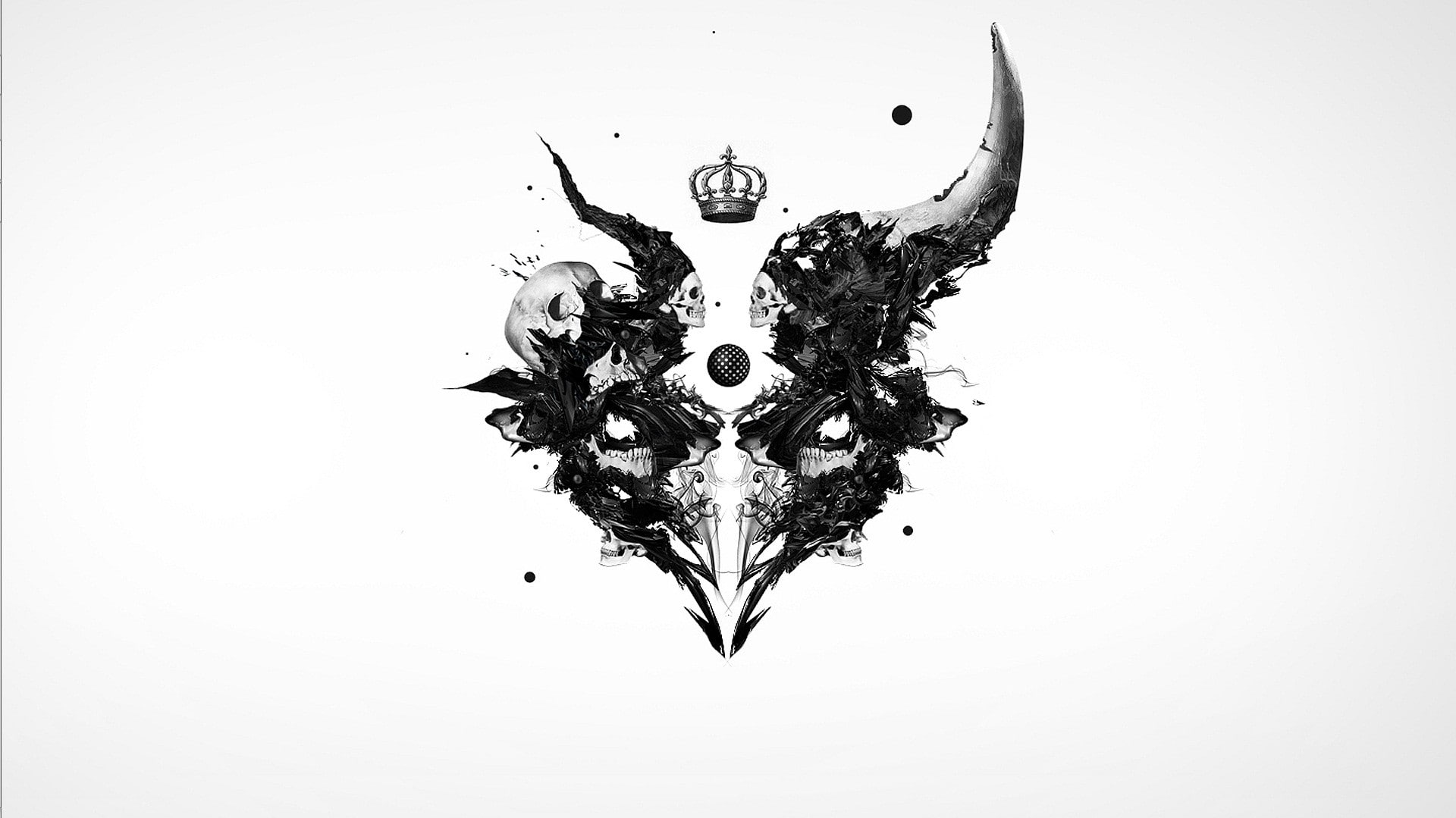 close-up, gray, body part, pattern, studio shot, indoors, 1080P, ink, design, shape, silver colored, skull horns baphomet white background abstract artwork, HD Wallpaper
