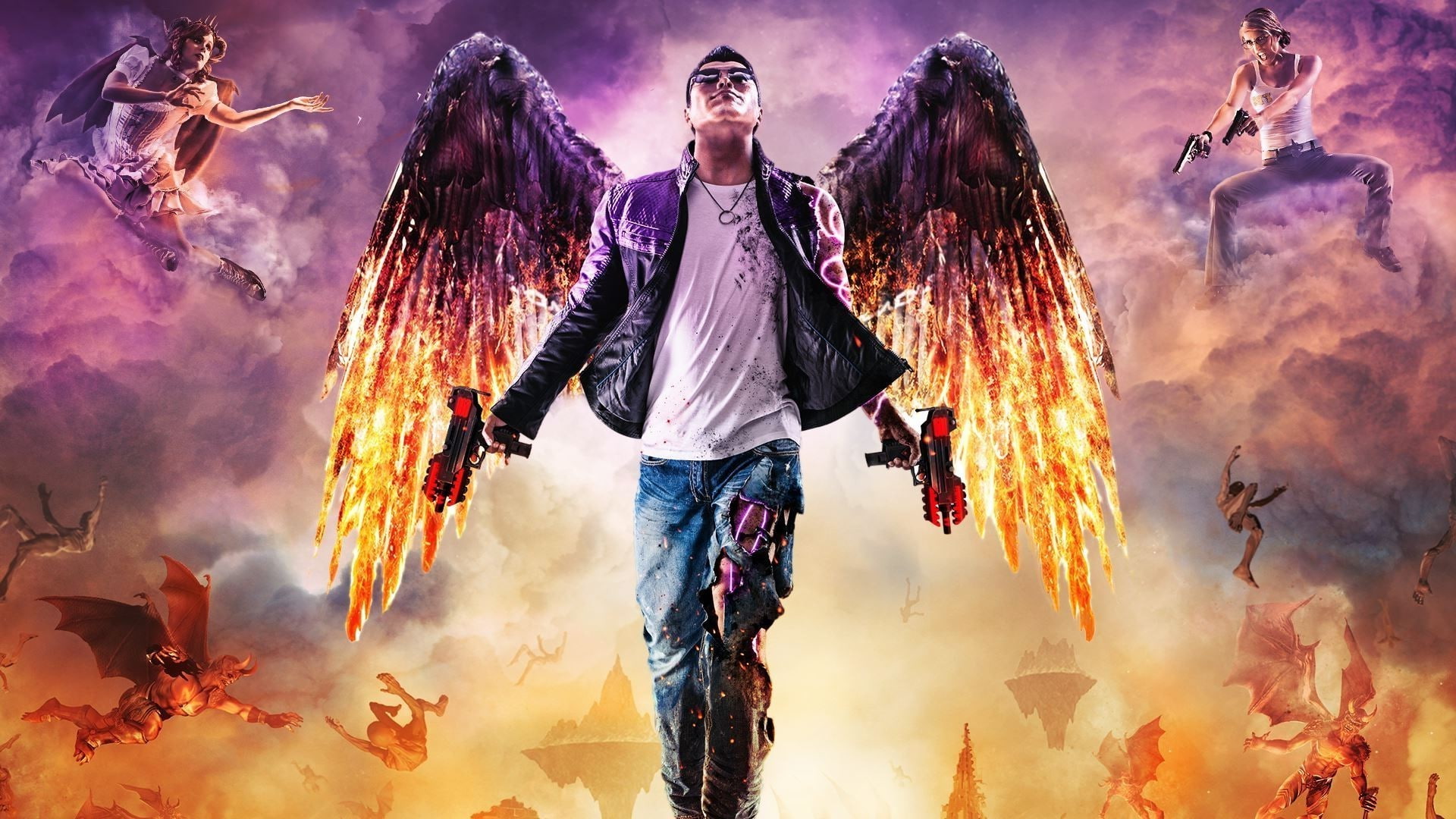 front view, sign, one person, outdoors, warning sign, communication, saints row saints row gat out of hell video games digital art wings fire machine gun, HD Wallpaper