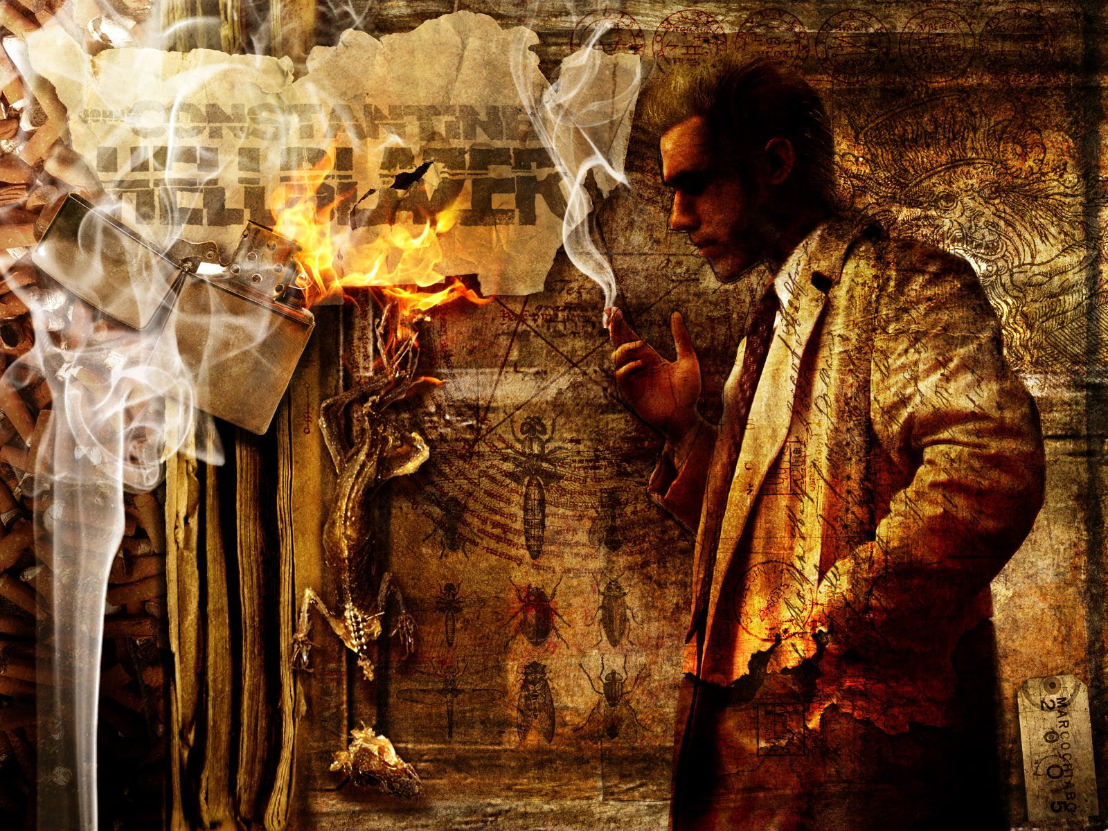 Hellblazer, holding, front view, 720P, young men, males, fire, leisure activity, comic art, men, indoors, mid adult, real people, lifestyles, young adult, HD Wallpaper