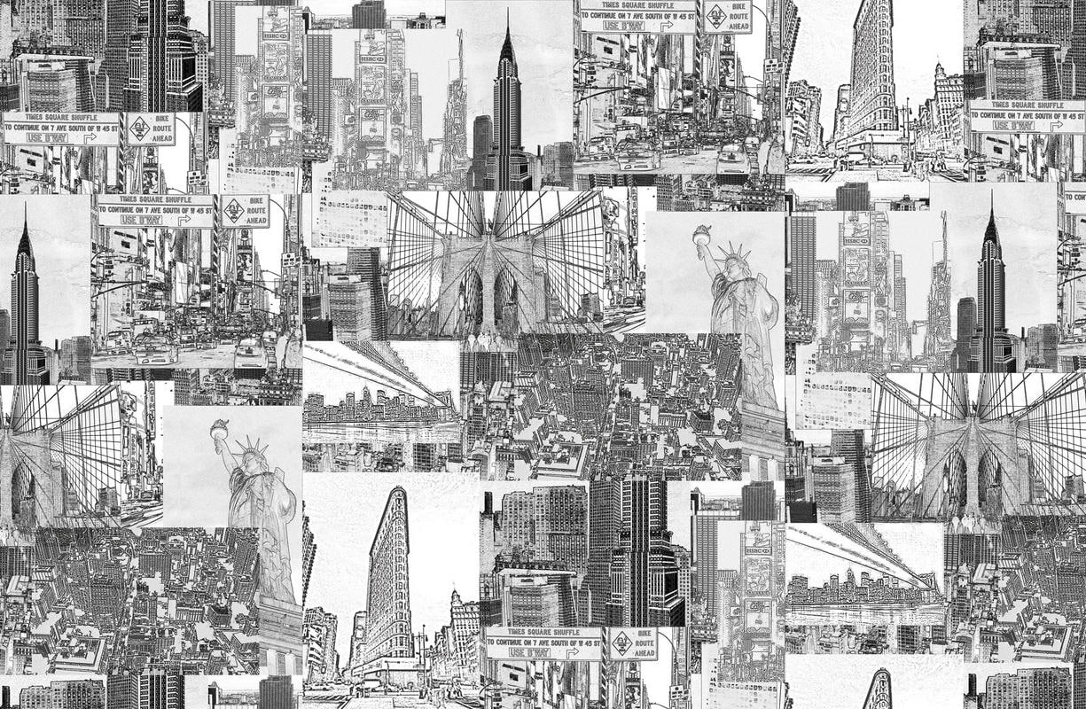 black and white, drawings, buildings, 480P, city, art, white, black, mural, HD Wallpaper