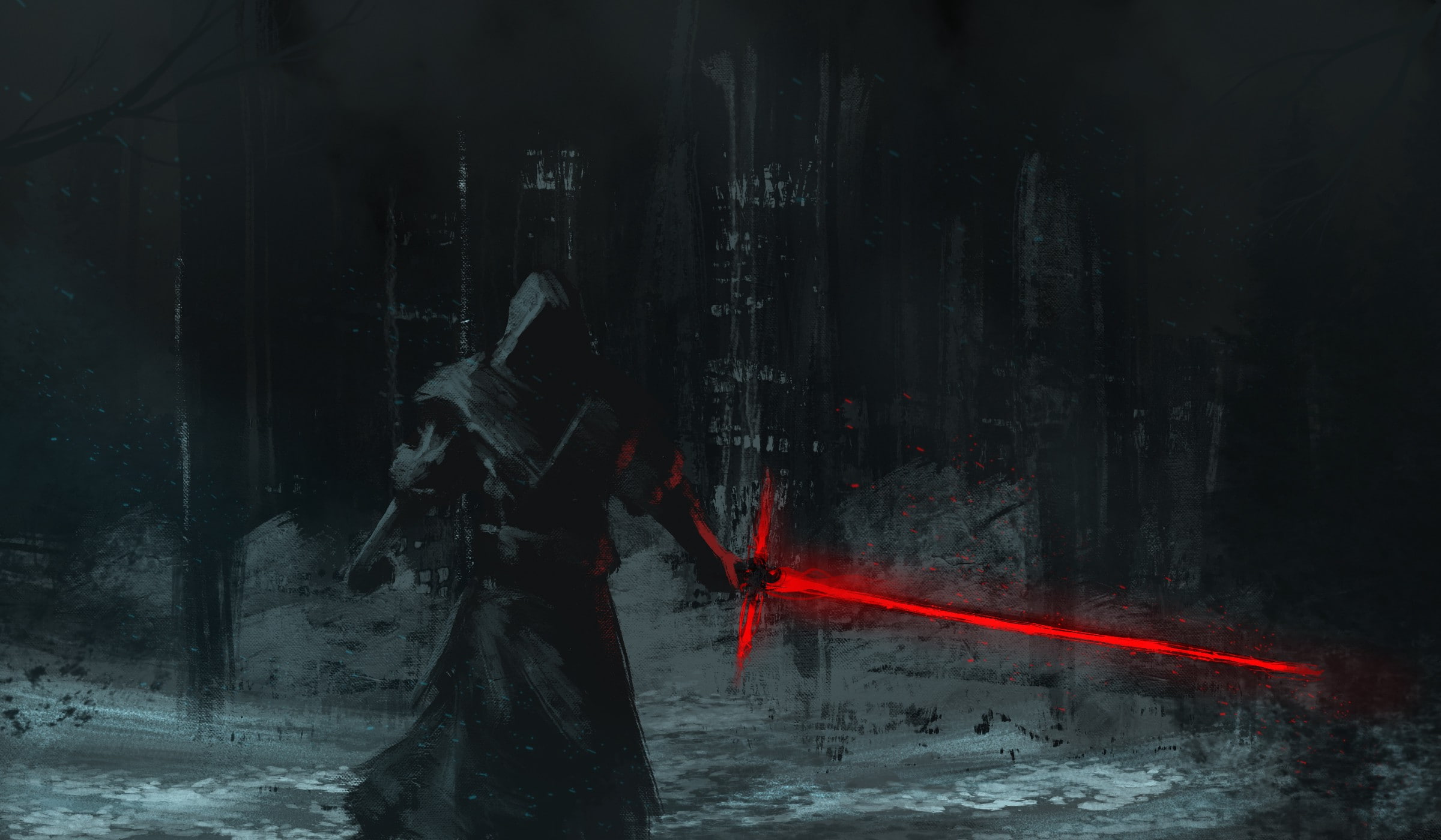 nature, real people, artwork, sword, unrecognizable person, helmet, standing, red, land, Star Wars: Episode VII - The Force Awakens, tree, weapon, communication, HD Wallpaper
