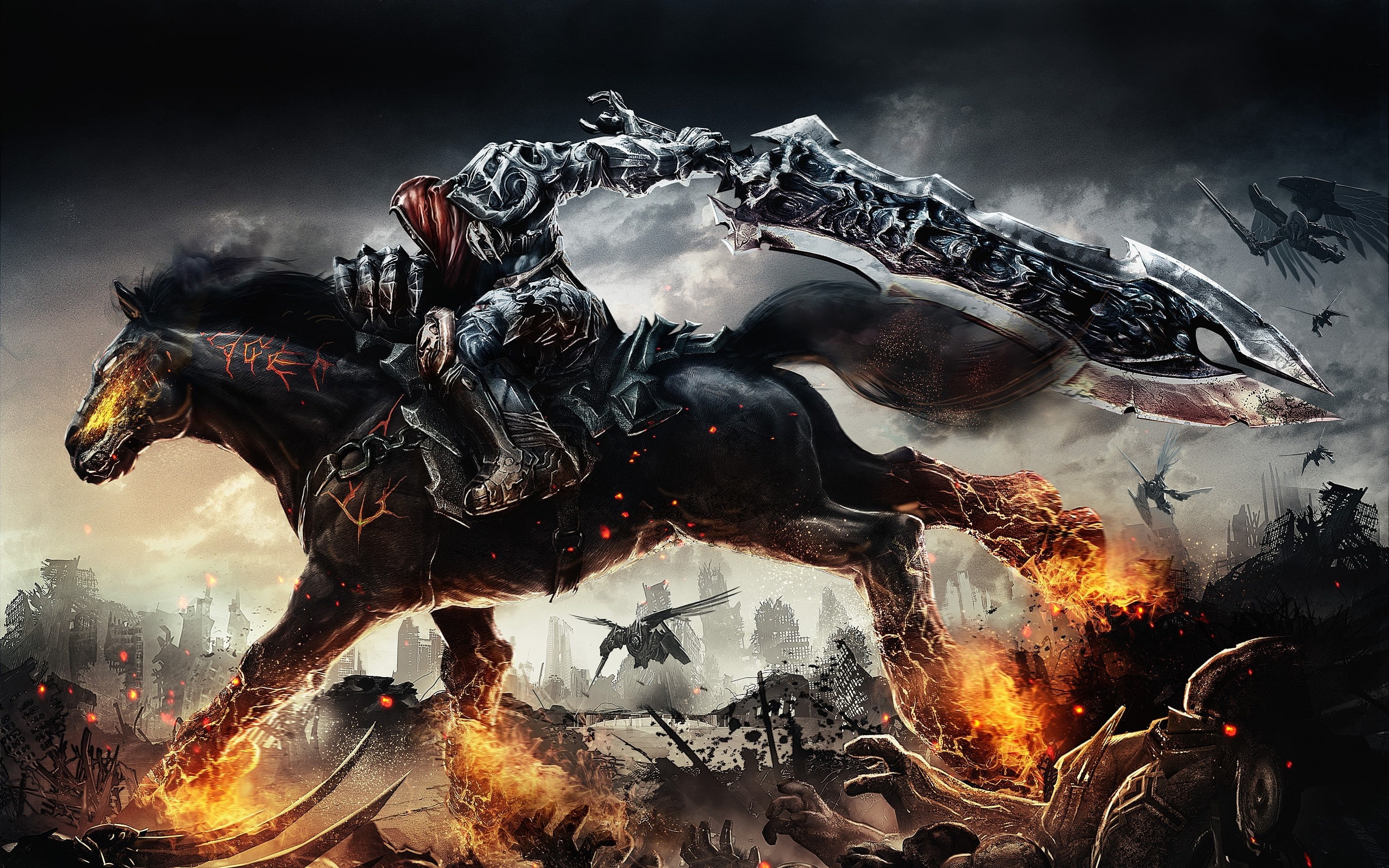 nature, food, flame, apocalyptic, animal representation, Darksiders, animal wildlife, day, aggression, demon, fire, glowing, close-up, black color, war, HD Wallpaper