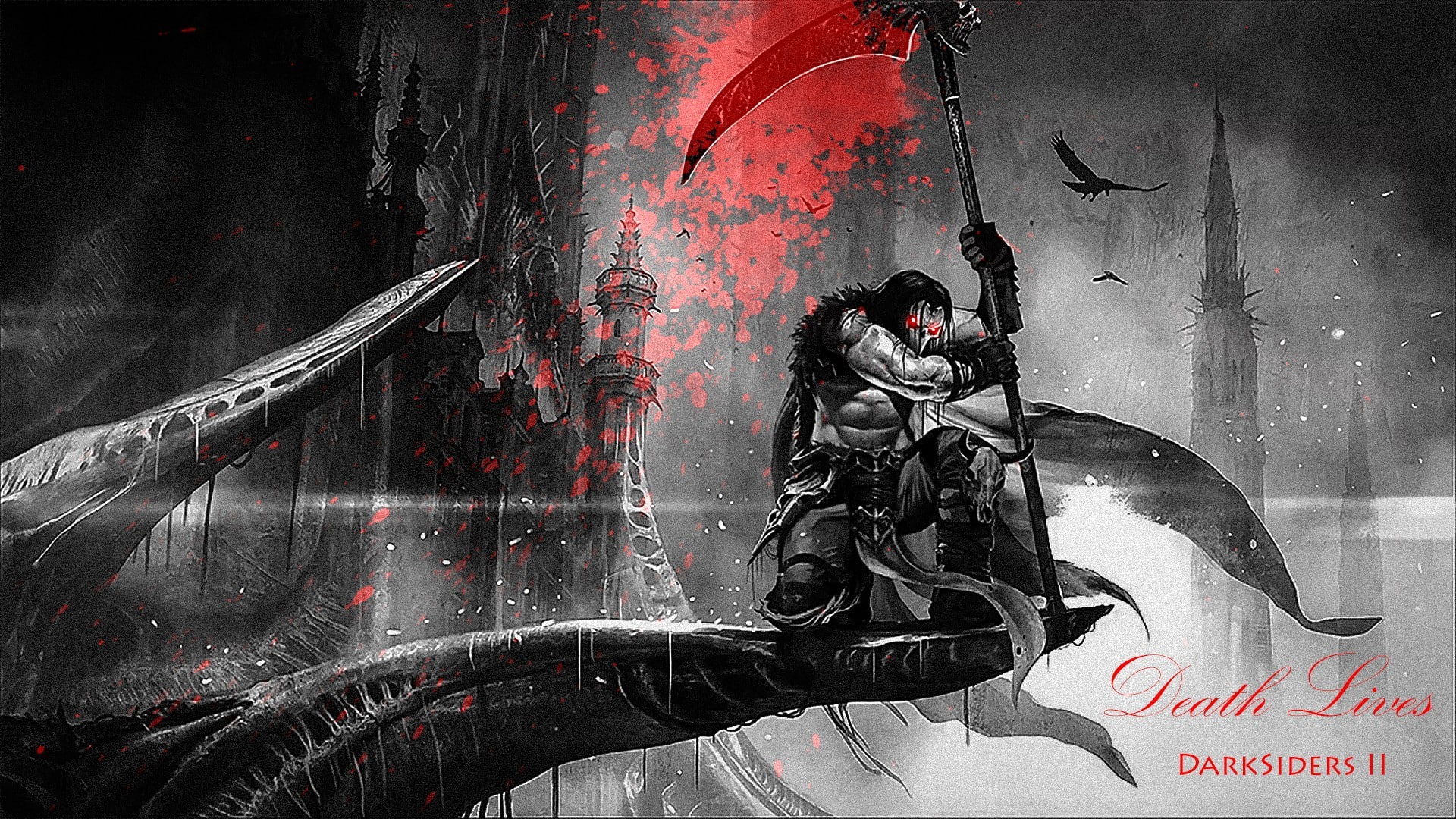 weapon, metal, art and craft, architecture, Darksiders 2, graffiti, sign, warning sign, representation, aggression, red, gun, wall - building feature, adult, HD Wallpaper