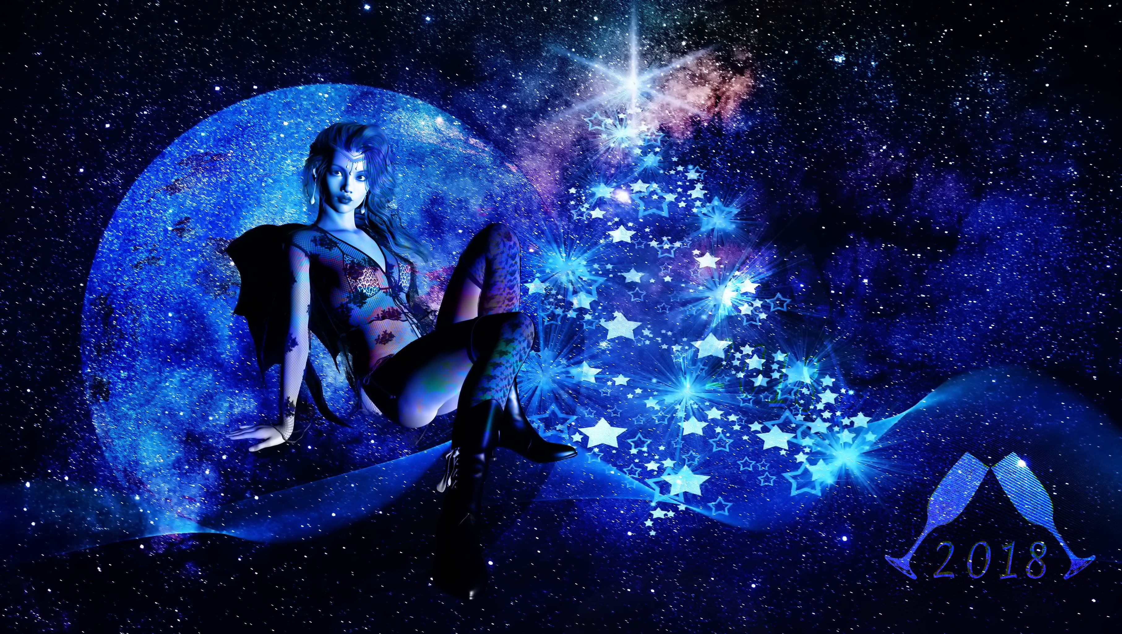 creativity, no people, animated, digital composite, water, stars, wishes, sitting, vows 2018, light, illuminated, light - natural phenomenon, festival, HD Wallpaper